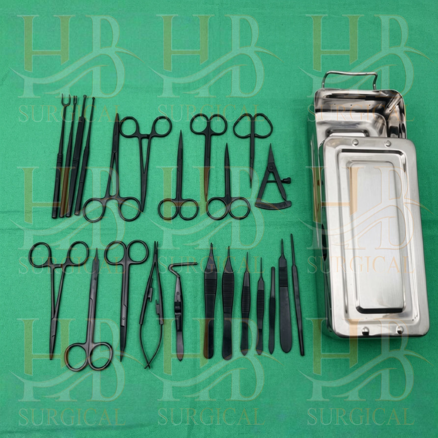Blepharoplasty Instruments Set – Black | Plastic & Eye Surgery Kit with Box