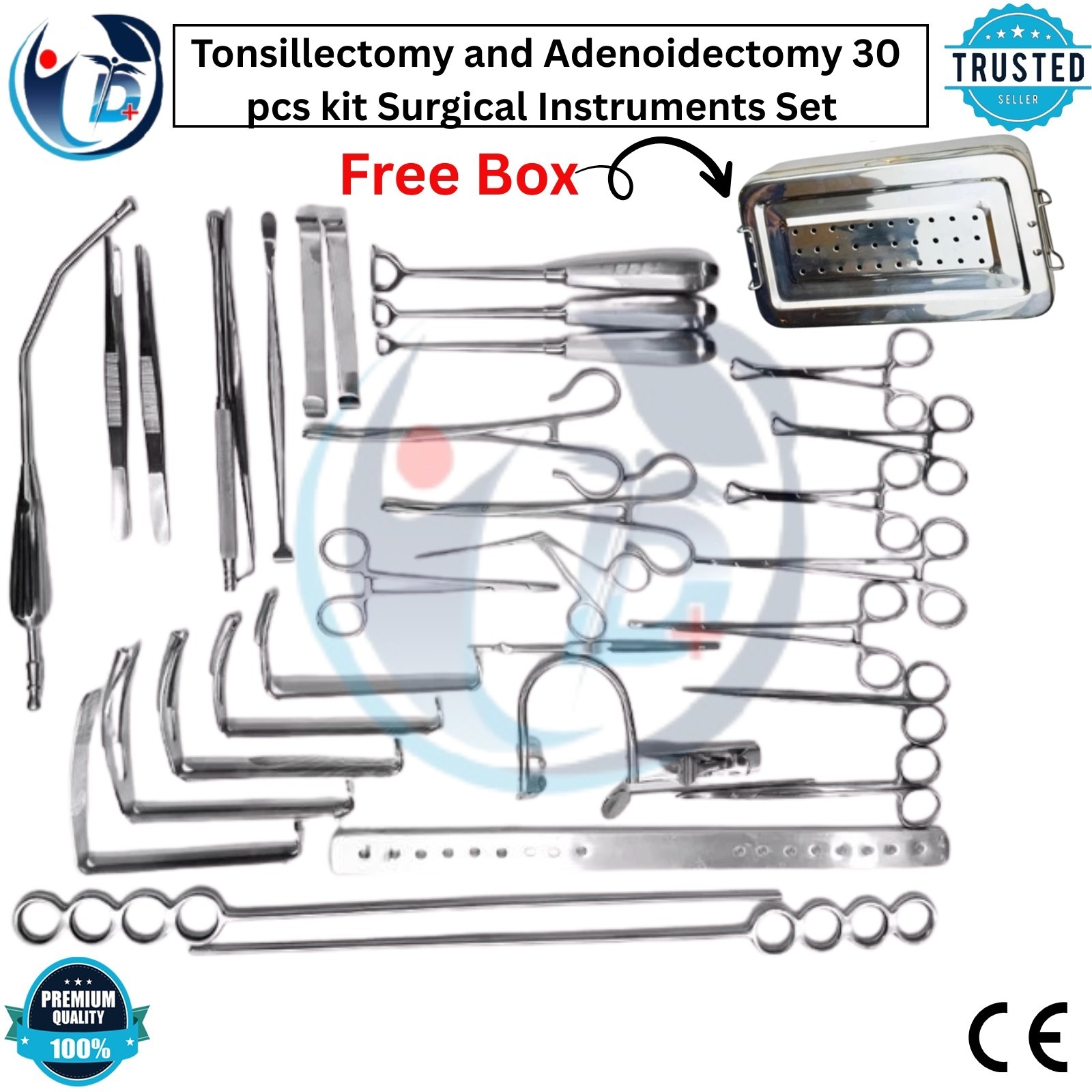 Tonsillectomy and Adenoidectomy 30 pcs kit Surgical Instruments Set with Box