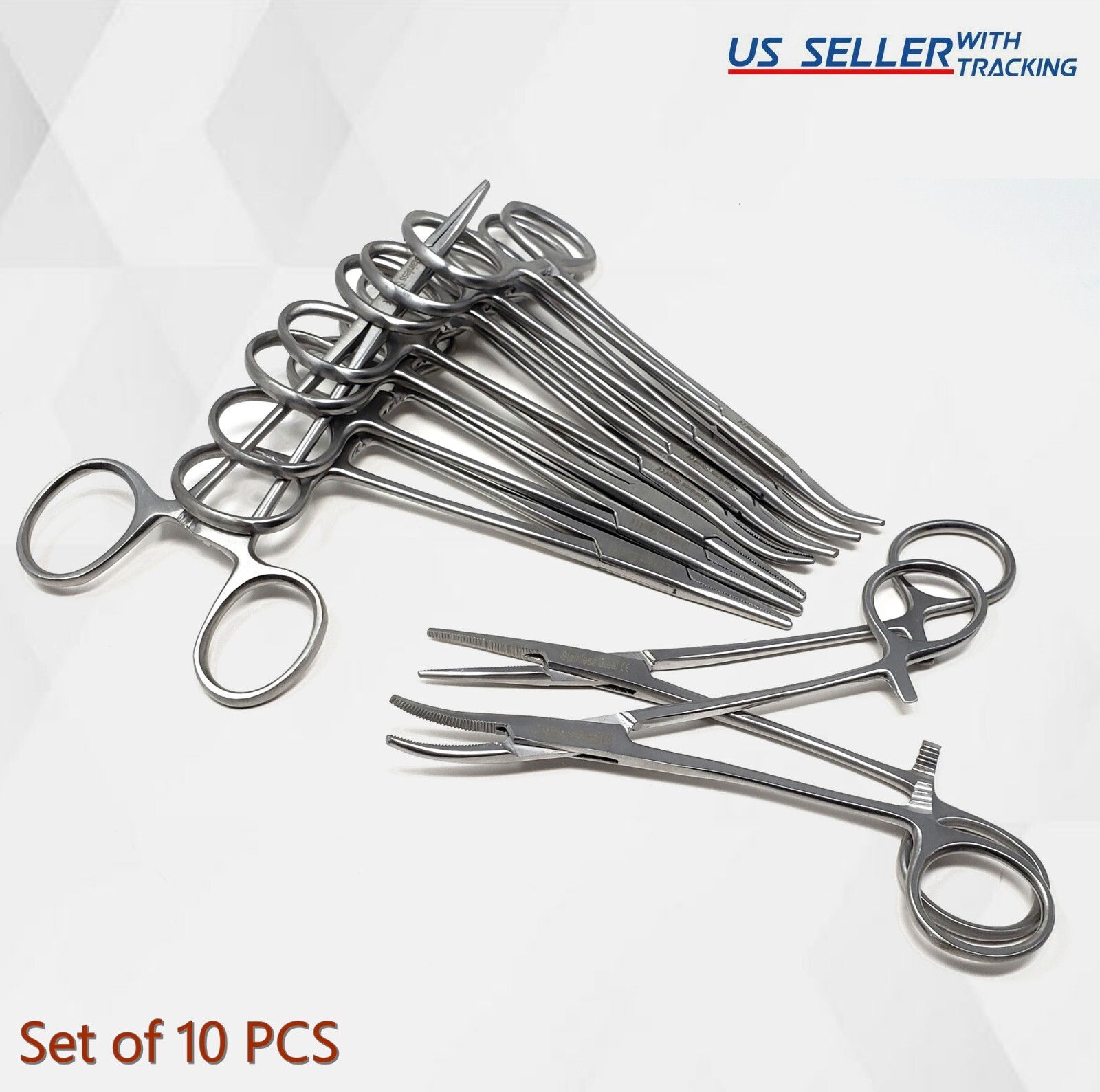 10 Pcs Mosquito Hemostat Locking Forceps 5 Curved & 5 Straight Surgical Dental