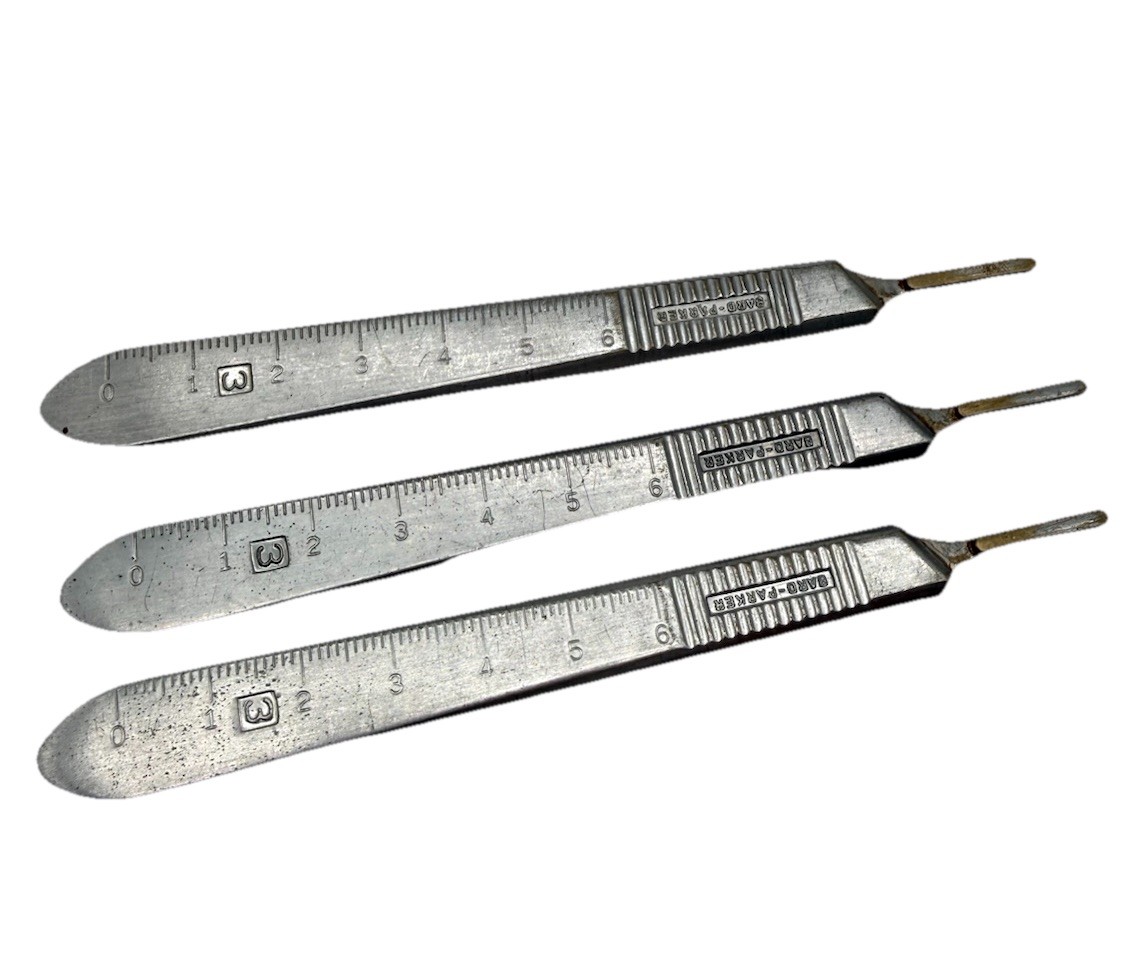 Vintage Bard-Parker #3 Surgical Blade Scalpel Handle With Ruler 5” USA Set Of 3