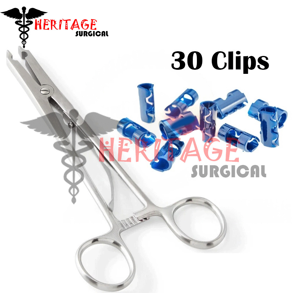 Raney Scalp Clip Applicator with 30 Clips for HEMOSTASIS Procedure