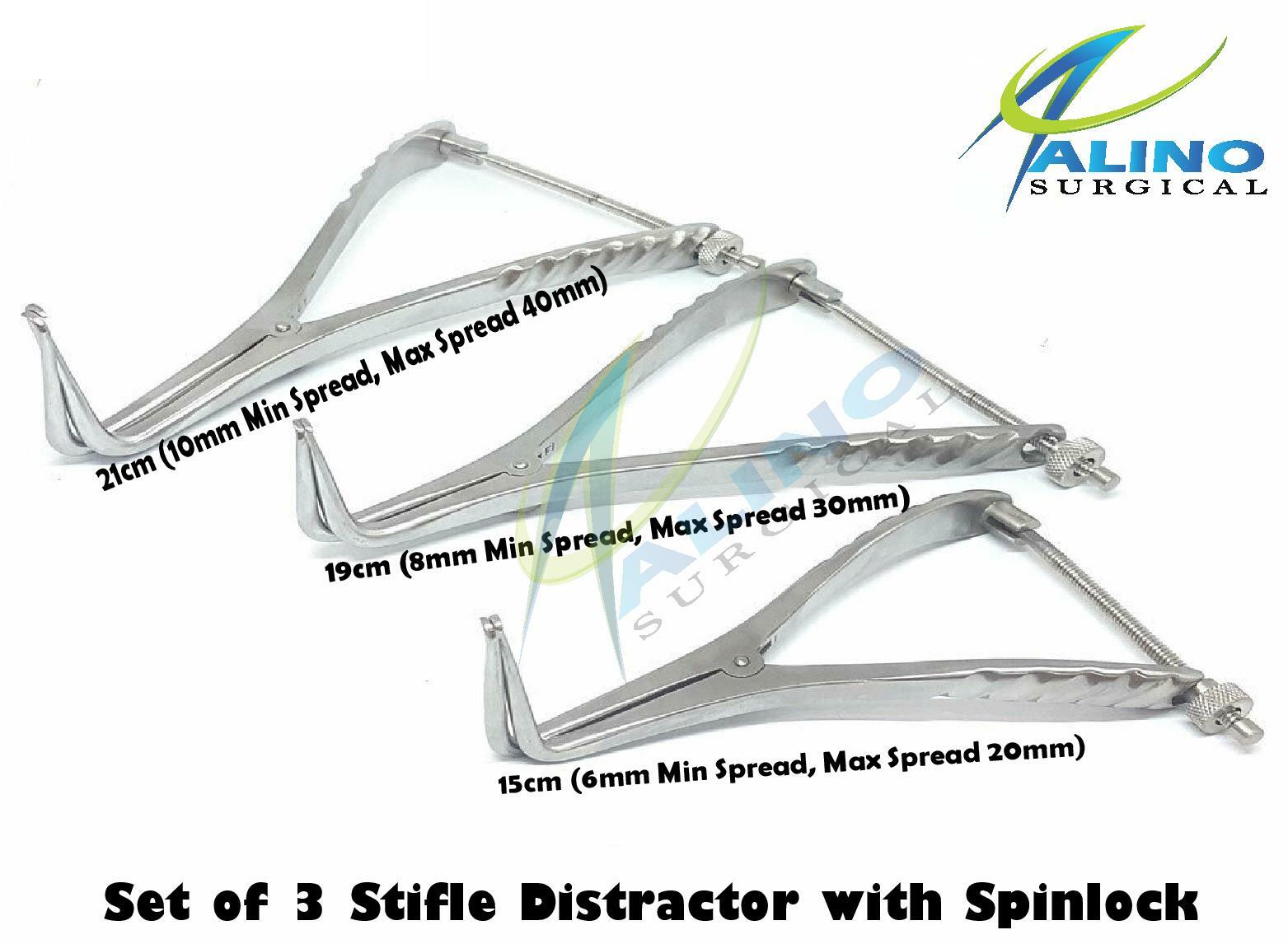 Set of 3 Stifle Distractor with Spinlock 15cm,19cm,21cm orthopedic Instruments