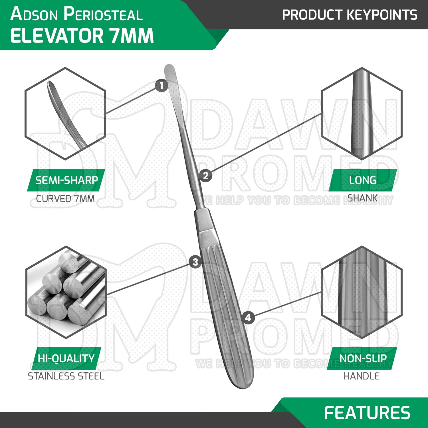 Adson Periosteal Elevator 7.5″ Semi-Sharp Curved 7MM Neurosurgical Instruments
