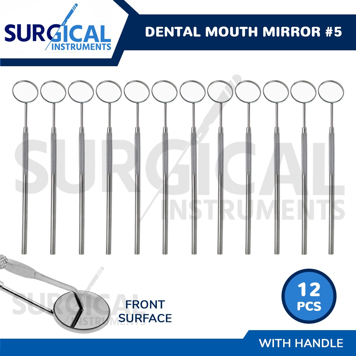 12 Pcs Front Surface Dental Mirrors #5 Surgical Instruments German Grade