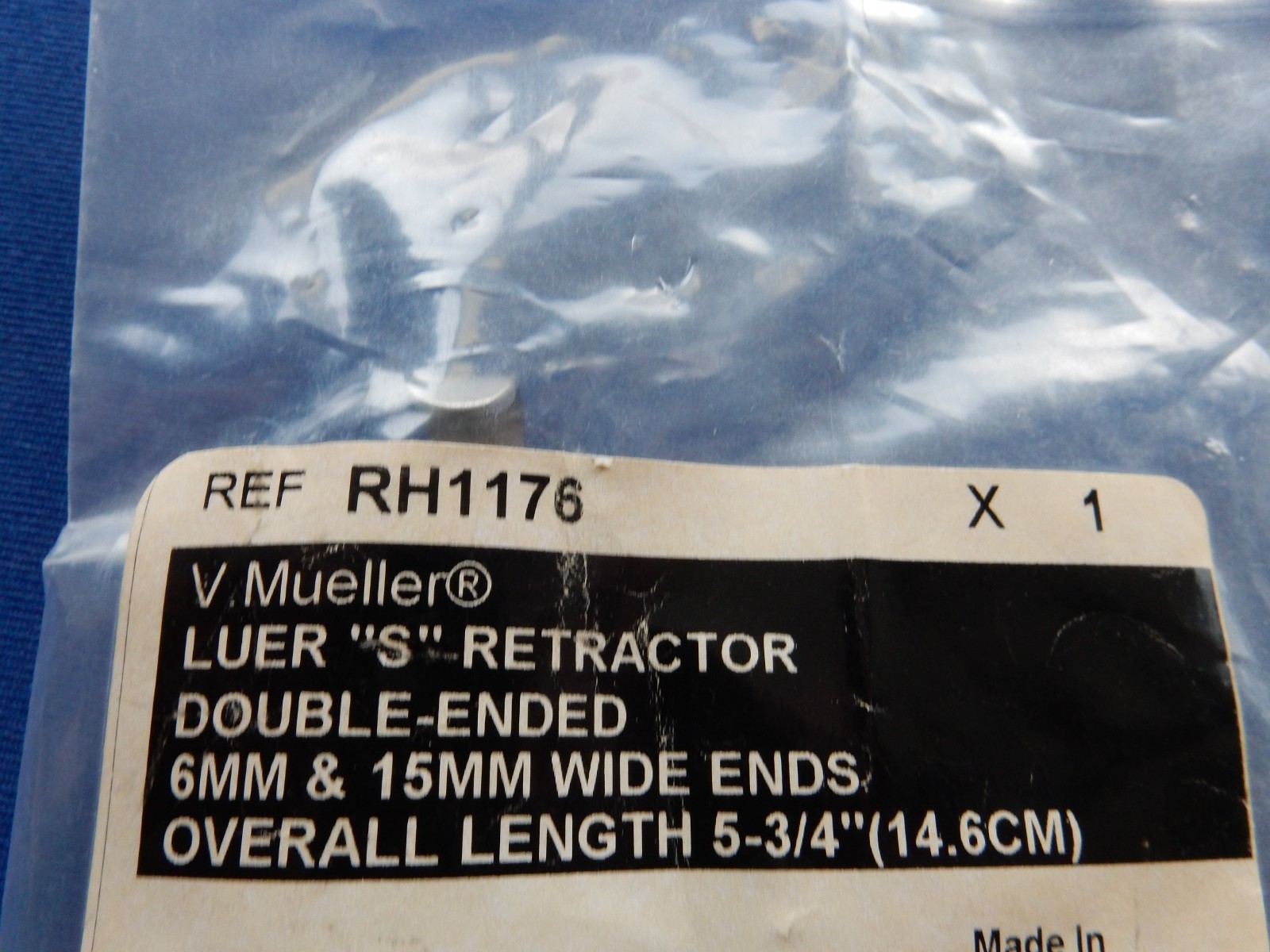 V. Mueller RH1176 Luer “S” Retractor Double Ended 6mm & 15mm Wide Ends