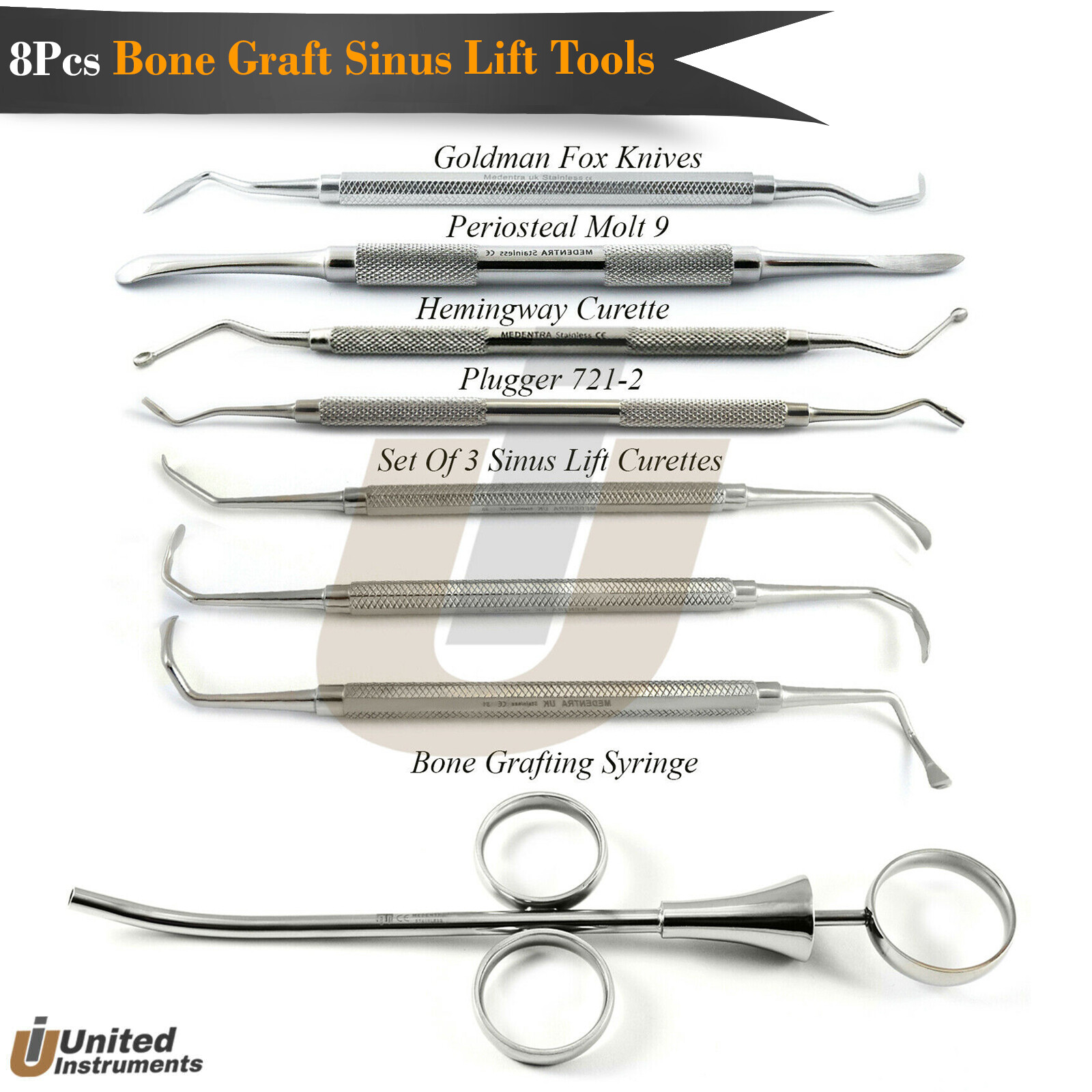 Sinus Lift Surgery Kit Hemingway Curette Periosteal Elevator Bone Graft Syringe
