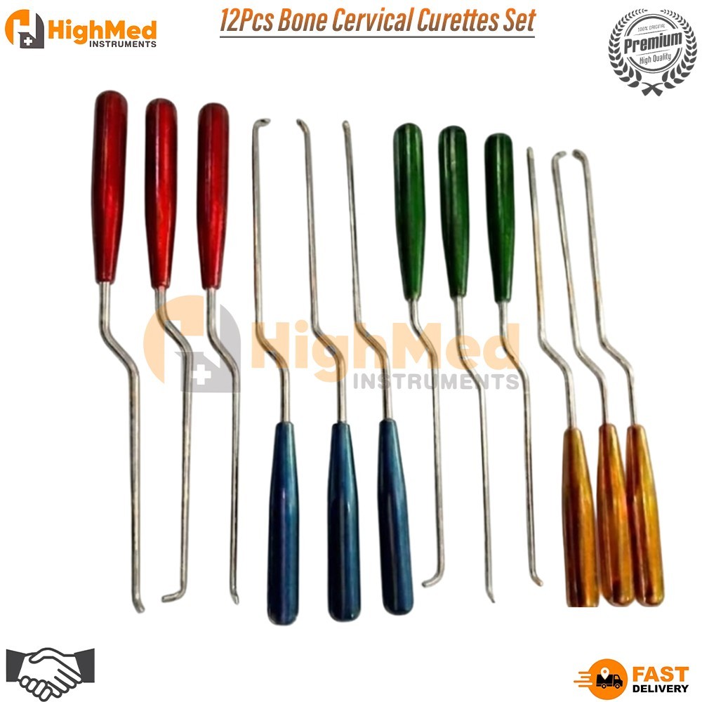 12Pcs Bone Cervical Curettes Set Orthopedic Spine Surgical Instruments Stainless