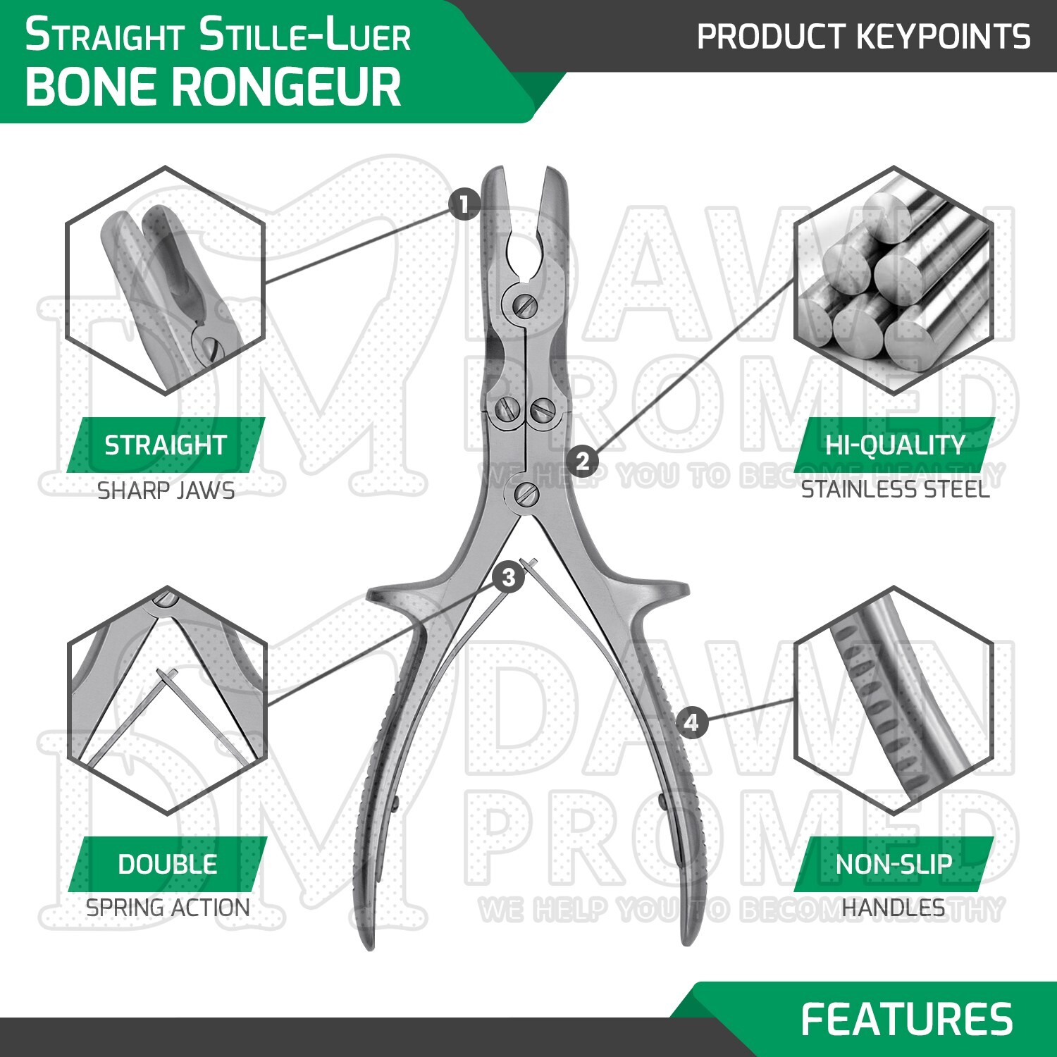 Straight Stille-Luer Bone Rongeur 8.75″ Double Action Orthopedic Inst German Gr