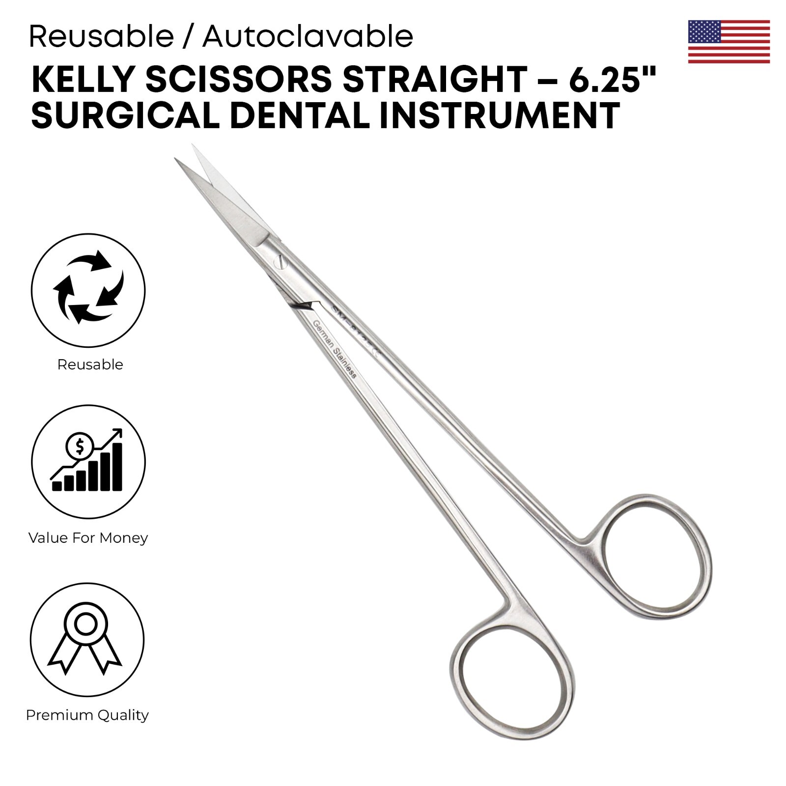 Kelly Scissors Straight 6.25″ Stainless Steel Premium Surgical Instruments