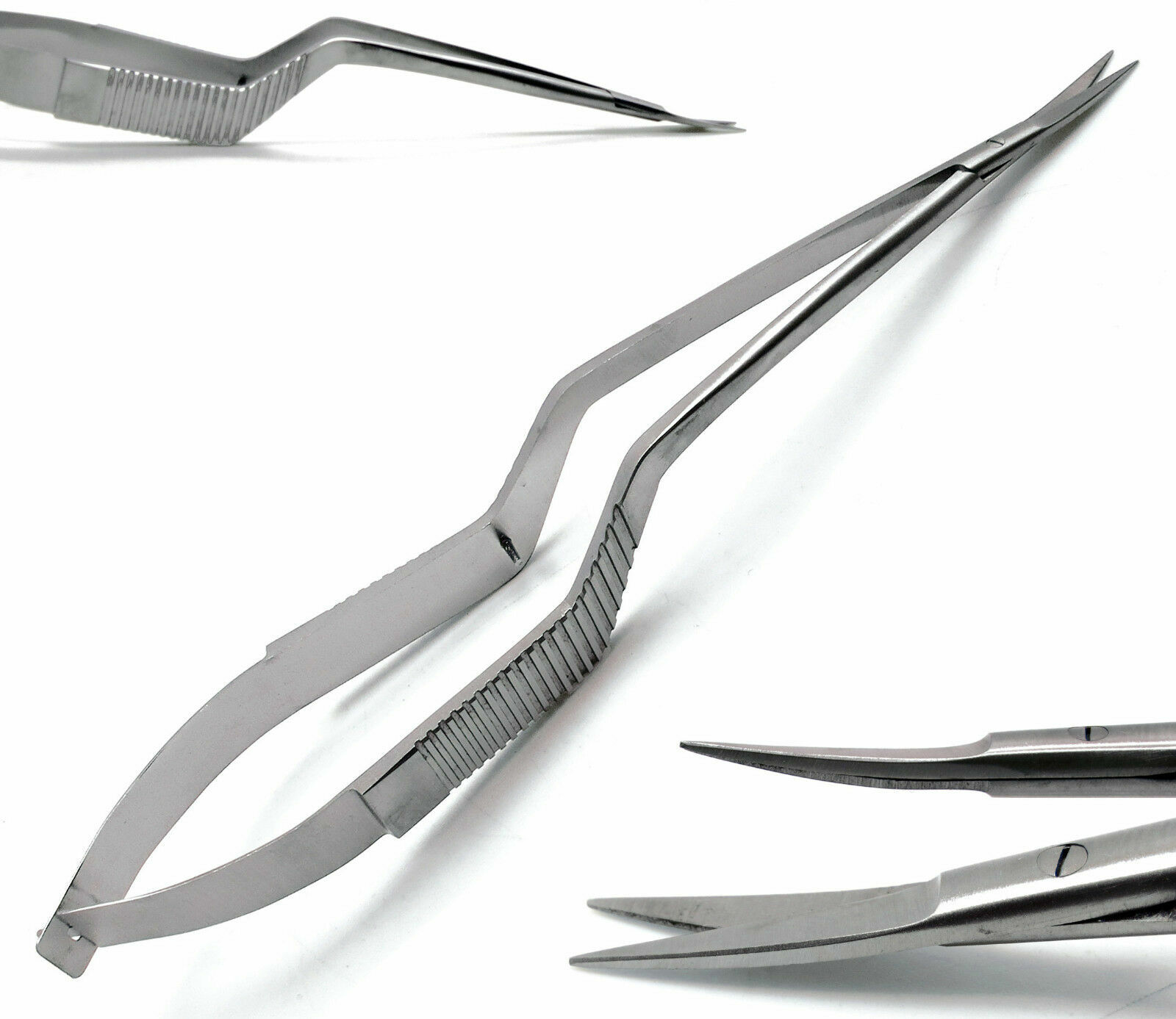 2 Pcs Micro Scissors 7.5” Yasargil Sharp Straight & Curved Surgical