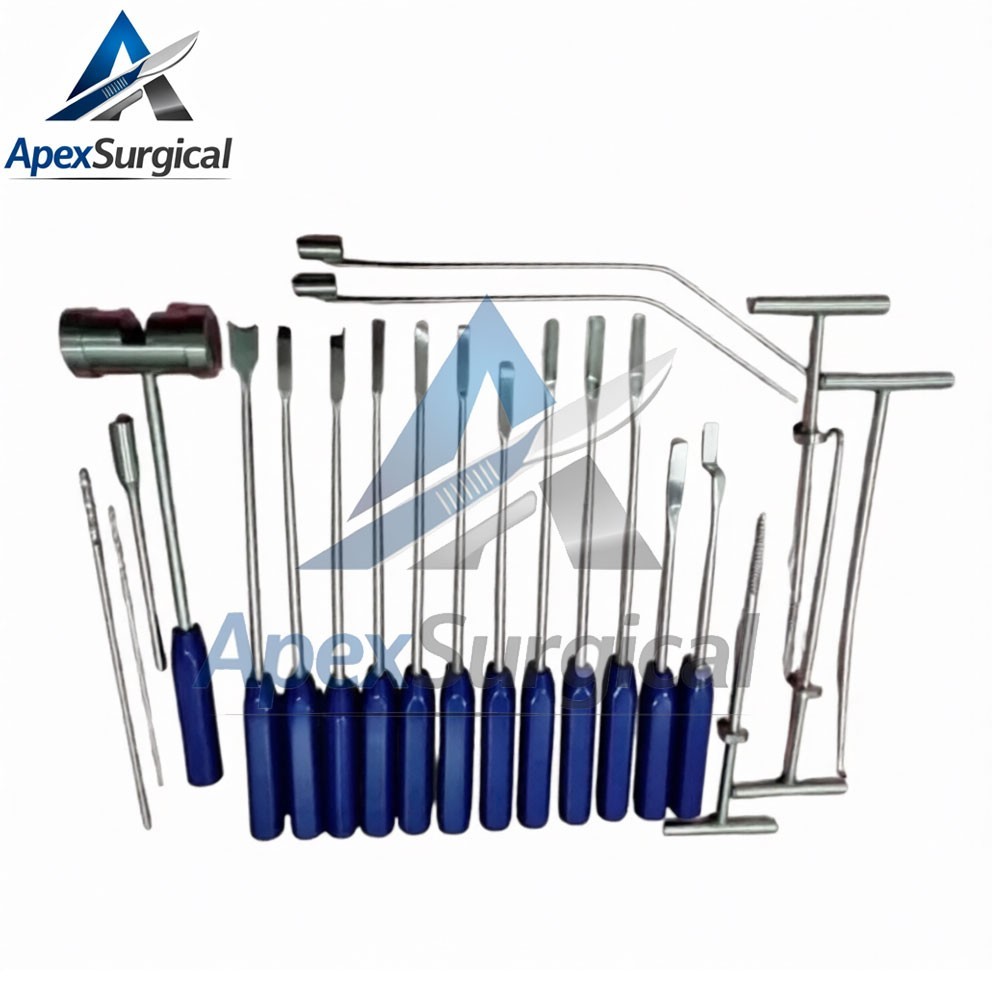 Mueller-Type Cement Removal Instruments Titanium Blue Set of 22 Pcs Orthopedic