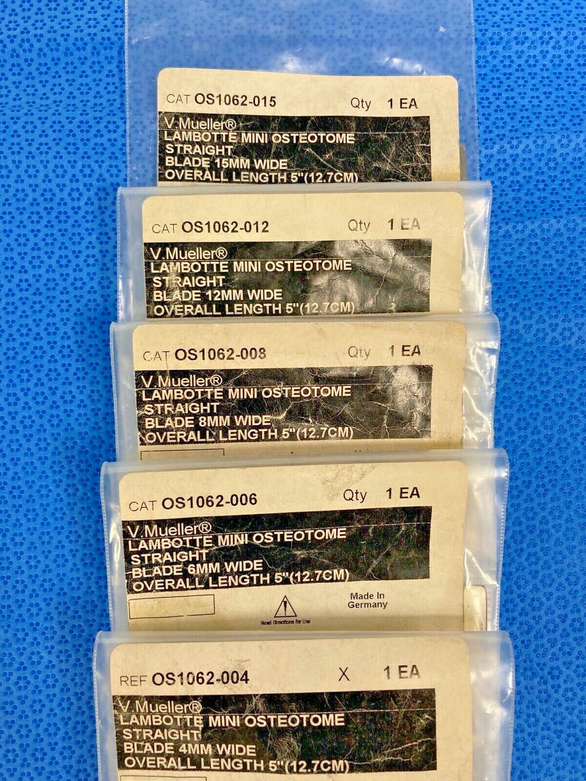 V. Mueller OS1602-004/6/8/12/15 Straight Mini Lambotte Osteotomes Orthopedic