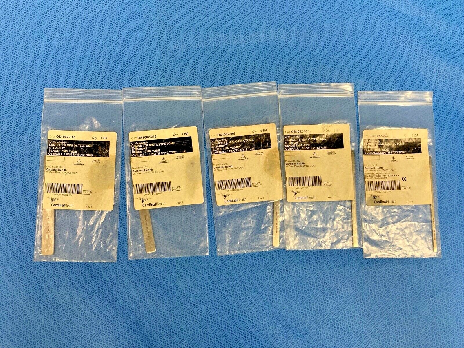 V. Mueller OS1602-004/6/8/12/15 Straight Mini Lambotte Osteotomes Orthopedic