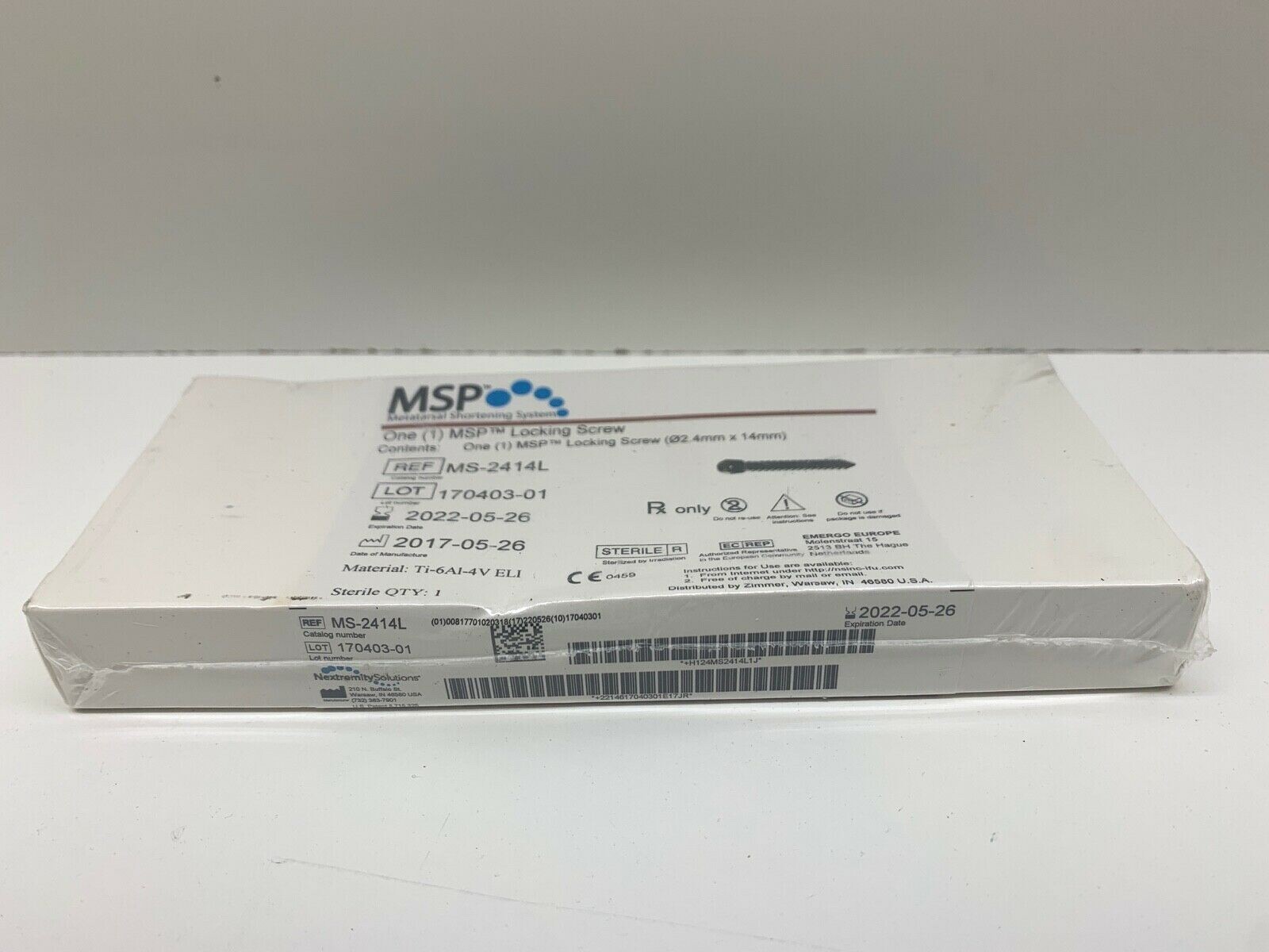 One (1) MSP Orthopedic Locking Screw 02.4mm x 14mm