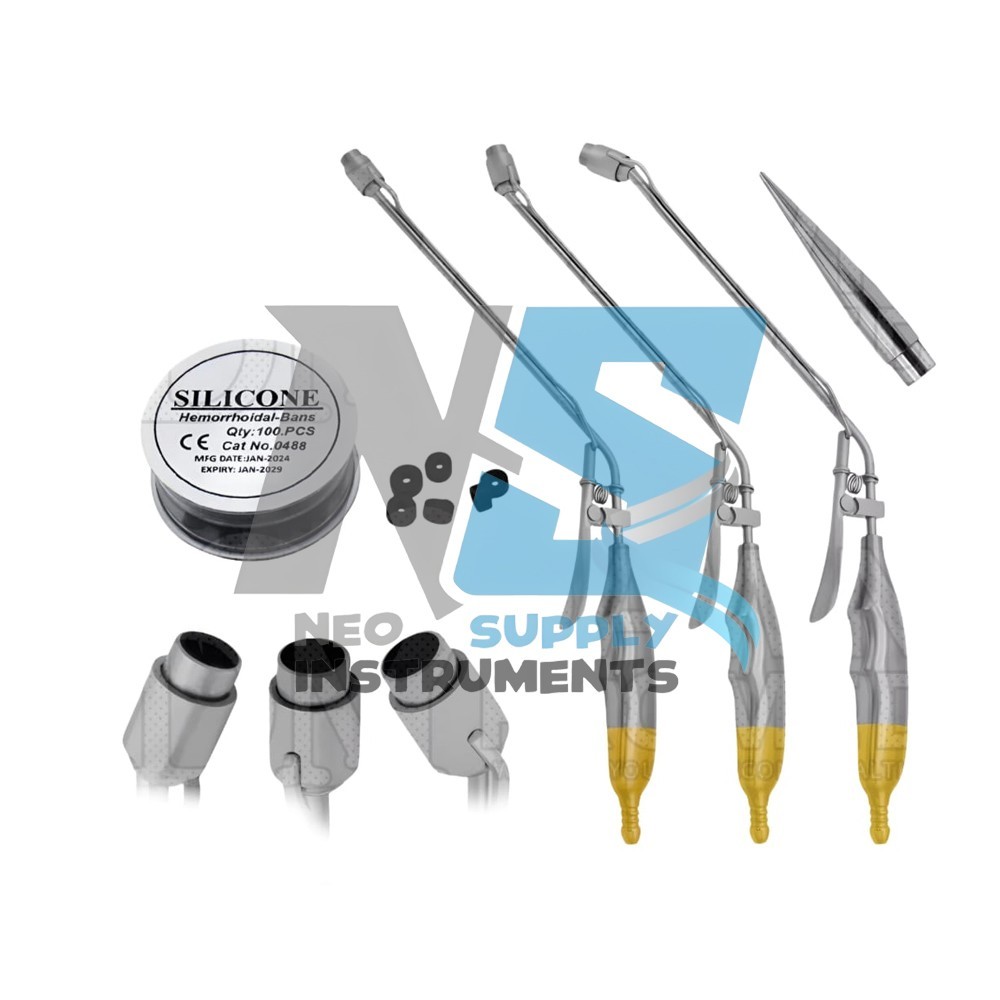 Hemorrhoid Suction Ligature Str Up Down & 100 Latex Band Surgical Instrument