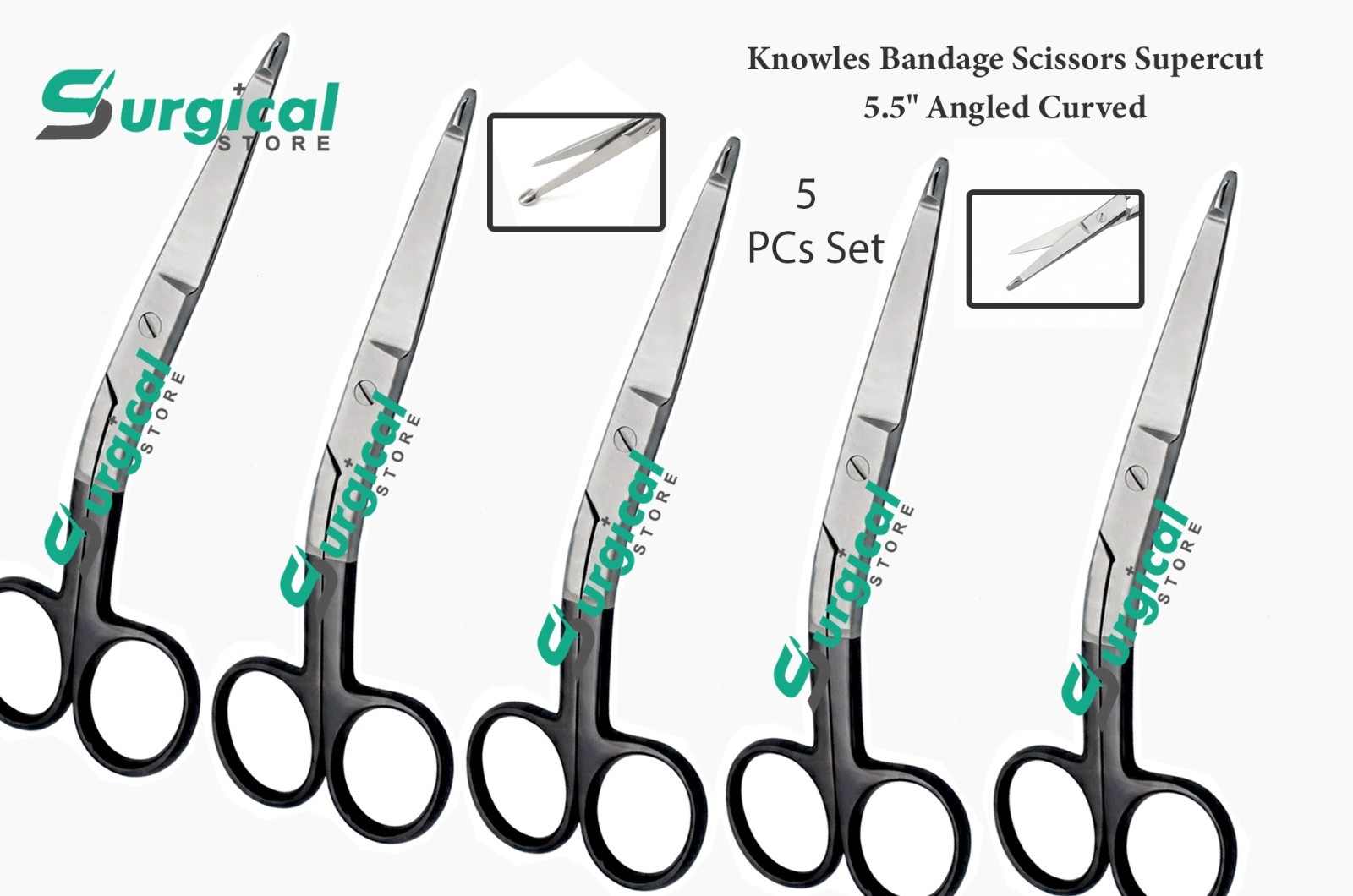 Knowles Bandage Scissors Supercut 5.5″ 5PCs Set Angled Curved Surgical Dressings