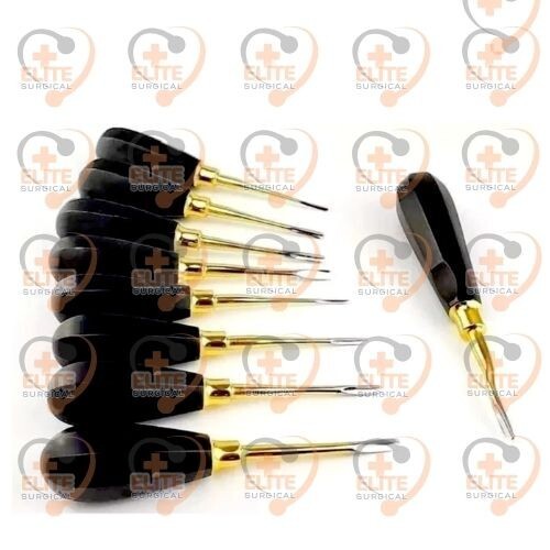 Lux Elevator 2 to 5 mm Dental Instrument Straight & Curved Black and Gold 9PCS