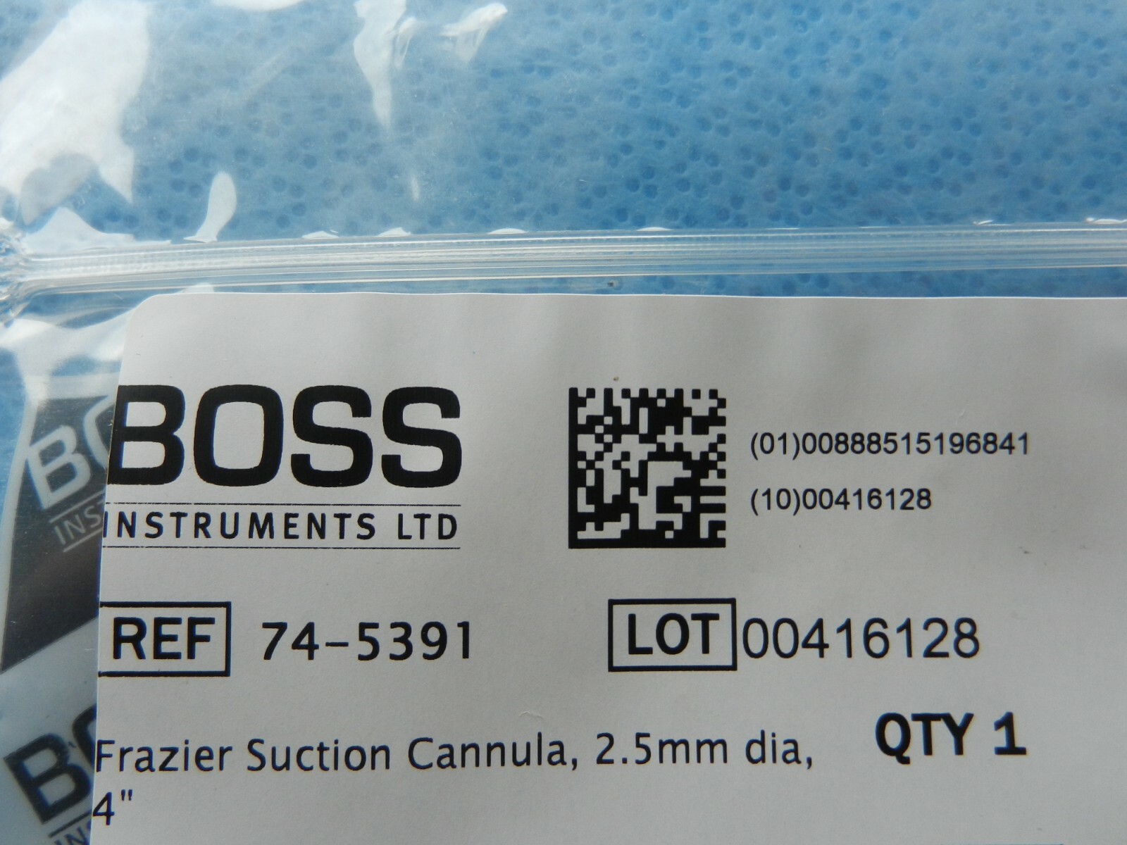 D2775 Boss Surgical 2.5mm Frazier Suction Tube 74-5391 NEW!