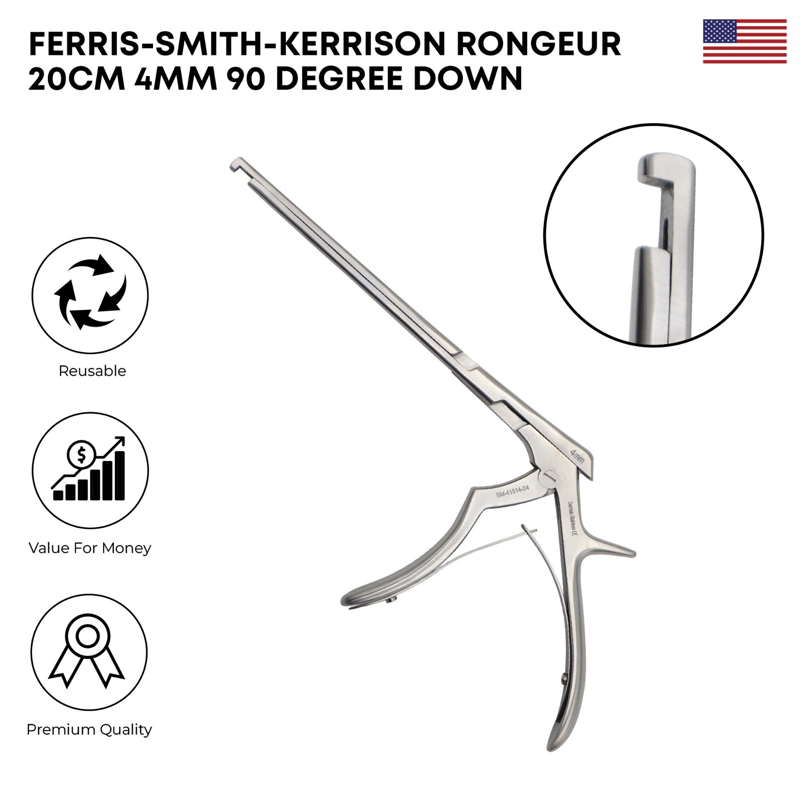 Ferris Smith Kerrison Rongeur 20 cm 4mm 90 Degree Down Surgical Instuments