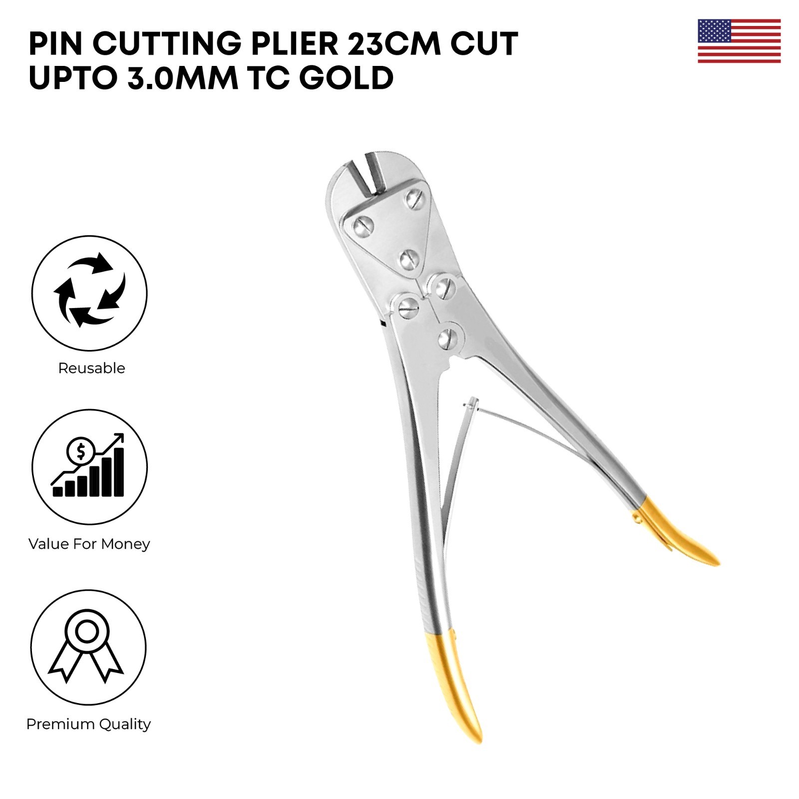 Pin Cutting Plier 23 cm Cuts up to 3.0 mm TC Surgical Wire Cutters Instruments