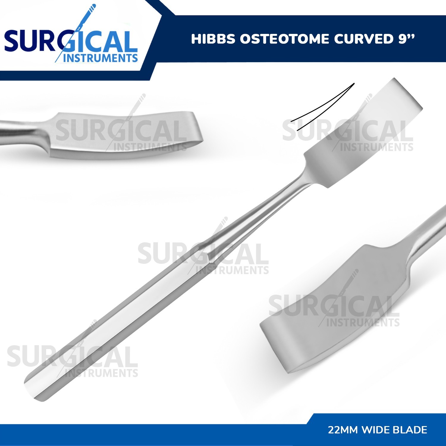 Hibbs Osteotomes 9″ Curved Blade 7/8″ (2.2cm) Surgical Instruments German Gr