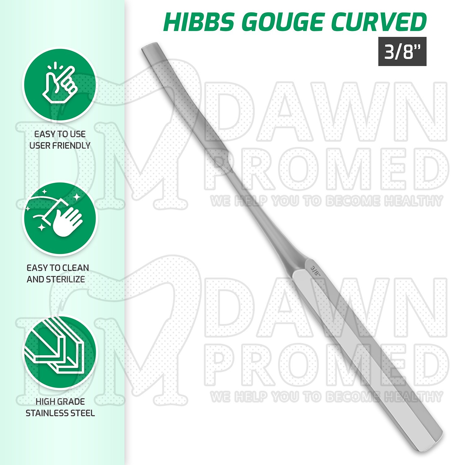 HIBBS Orthopedic Bone Gouge 9″ Curved 3/8″ Blade Surgical Instrument German Gr
