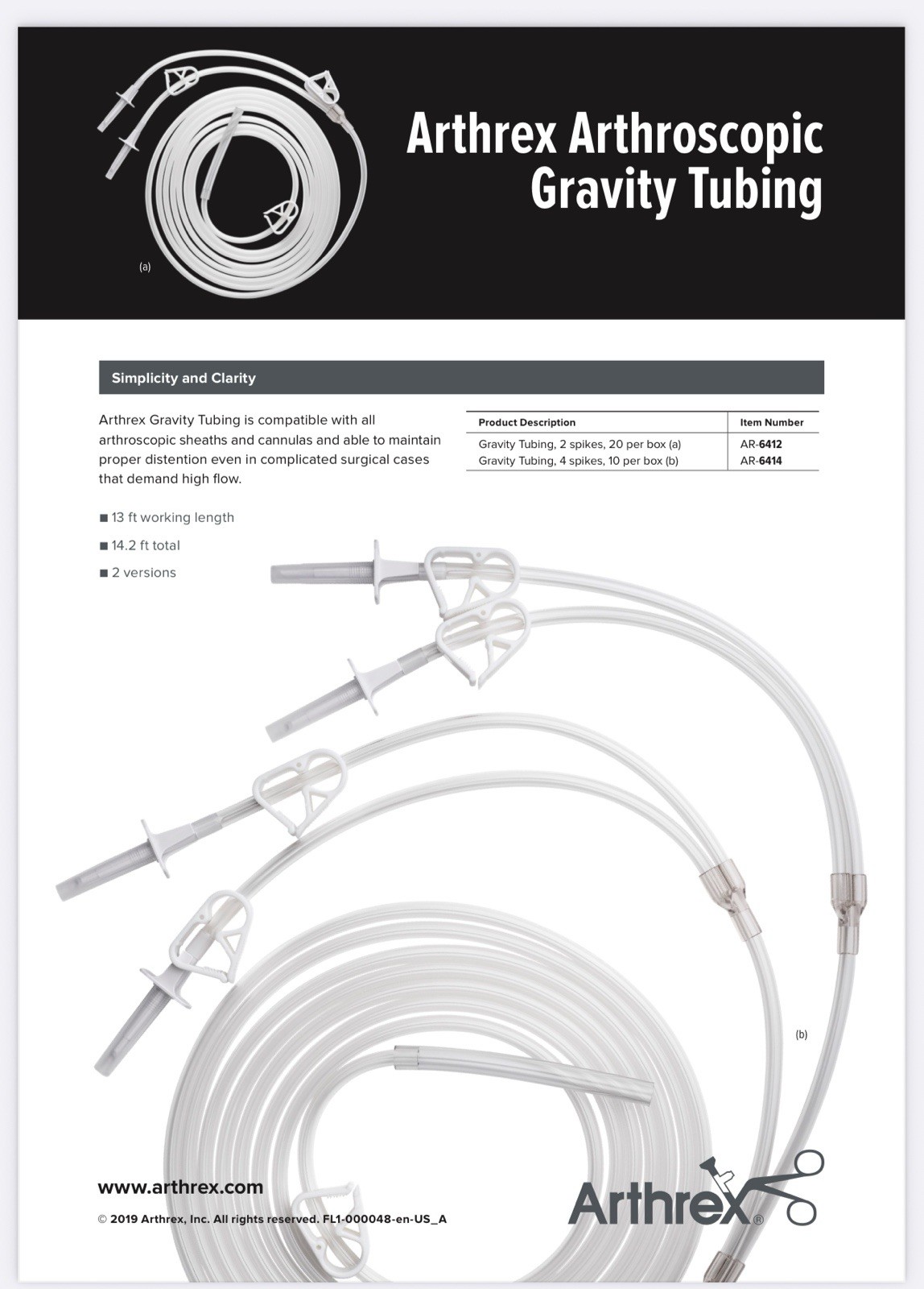 Arthrex Arthroscopy Pump Inflow Tubing AR-6410. One Each
