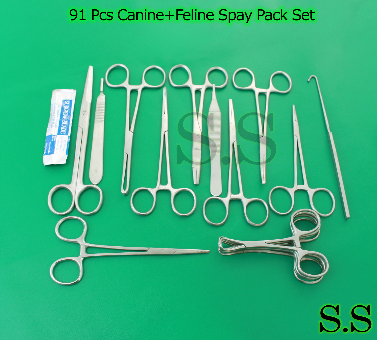 91 PCS CANINE+FELINE SPAY PACK VETERINARY SURGICAL INSTRUMENTS DS-1079