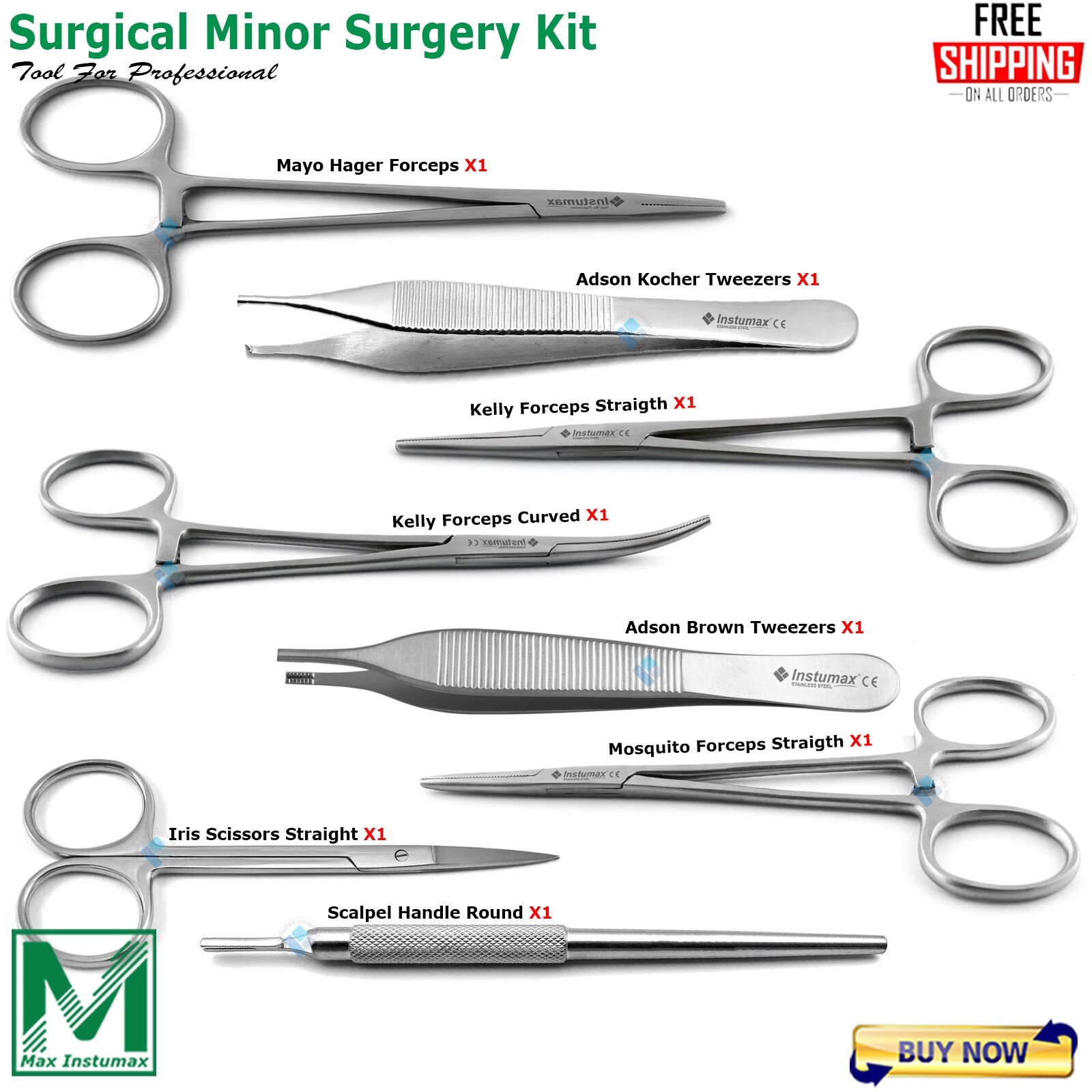 Surgical Minor Surgery Kit For Wound Closure Suturing Biopsy Tools INSTUMAX