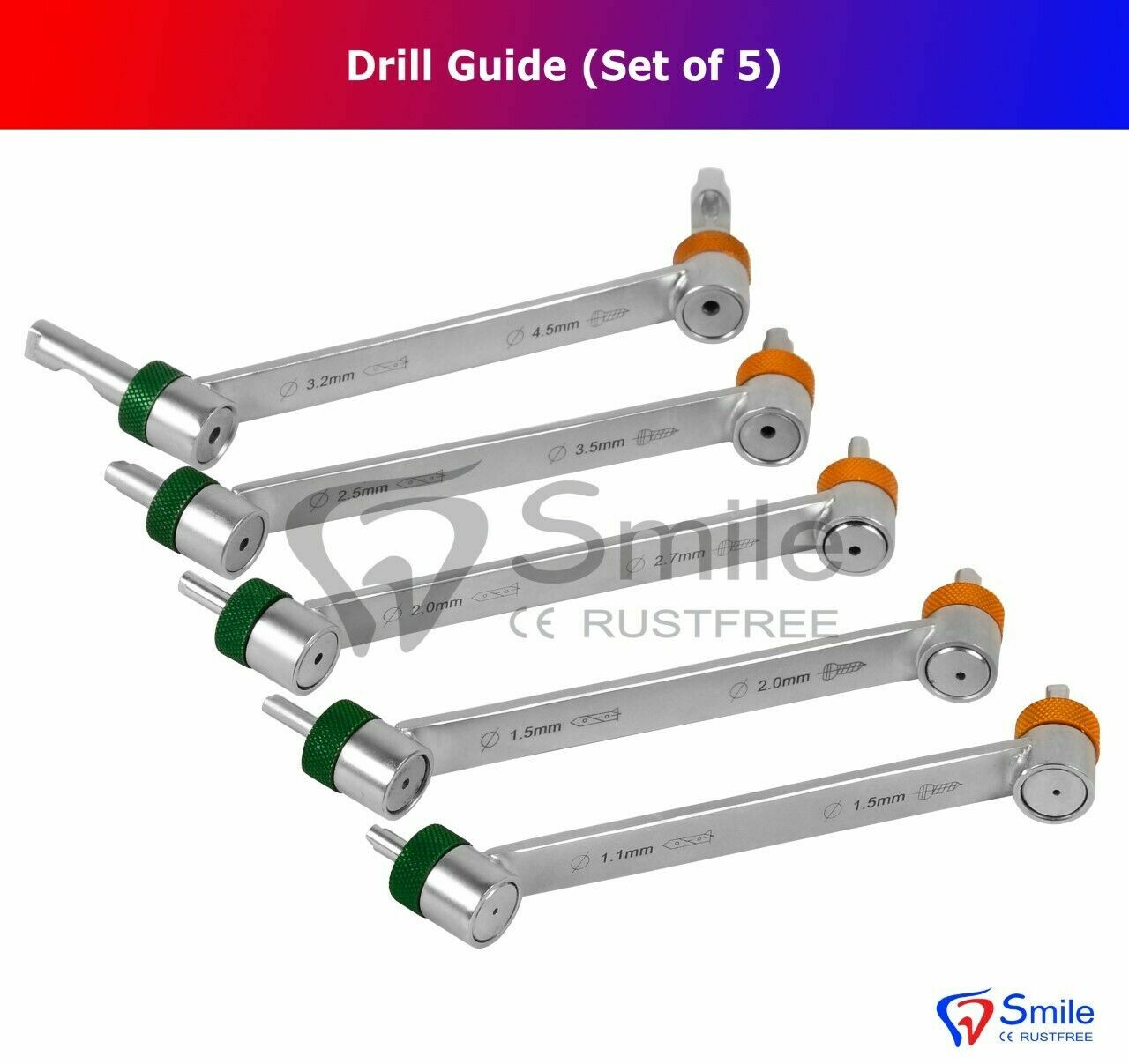 Orthopedic 5 X Drill Guide Drill Sleeves Set 1.1mm ø To 4.5mm ø Smile Dental U.K