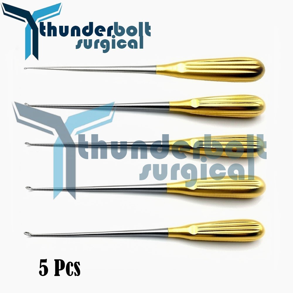 Cervical Bone Curette Set Of 5 Pcs Orthopedic Curettes with Golden handle A+