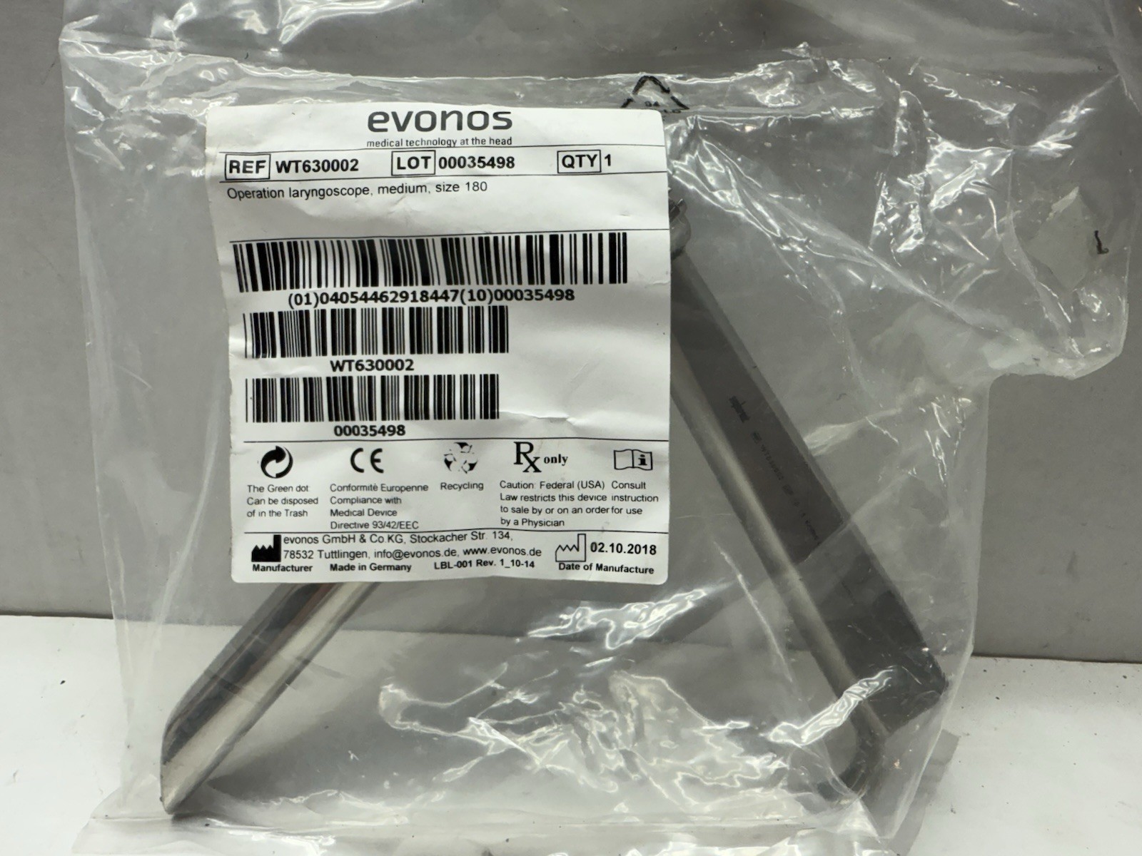 E449 Olympus Evonos Medium Size 180 Laryngoscope WT630002
