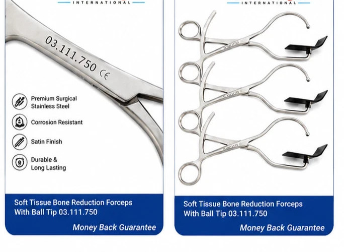 Soft Tissue Bone Reduction Forceps With Ball Tip 03.111.750 Stainless Steel