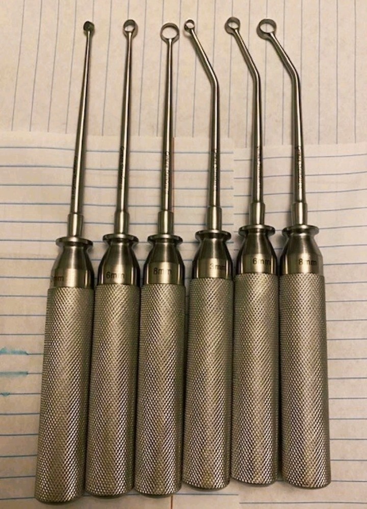 6PCS SET Cone Ring Curette Straight & Bent Ring 3+6+8mm Length 8.75″