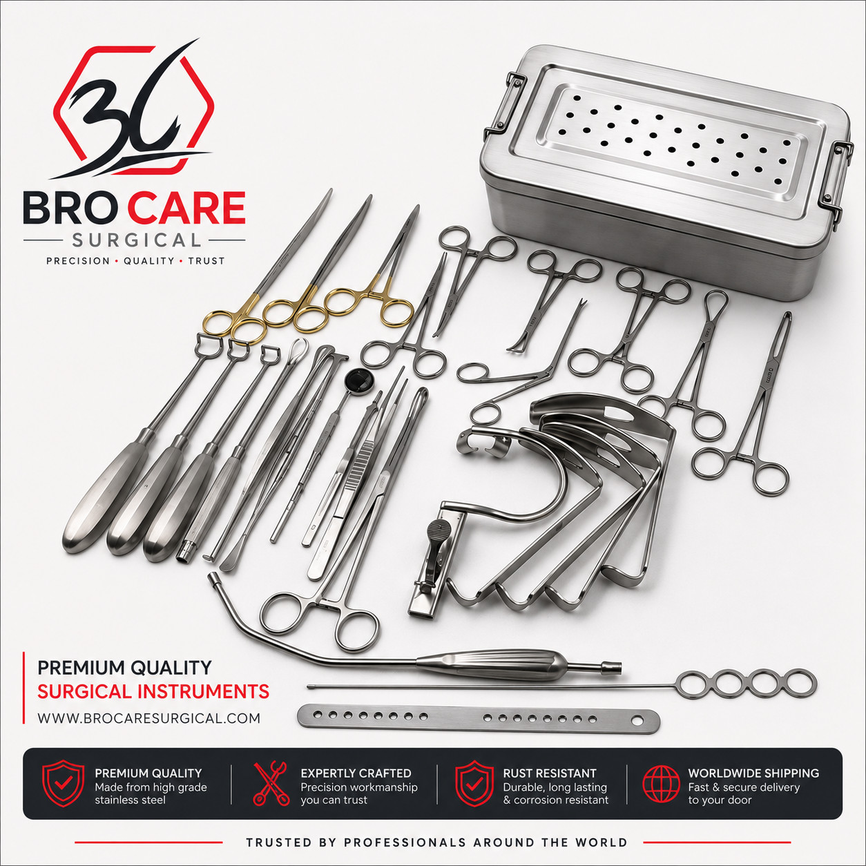 Basic Orthopedic Surgery Set of 25 PCS of Surgical Instruments With Box