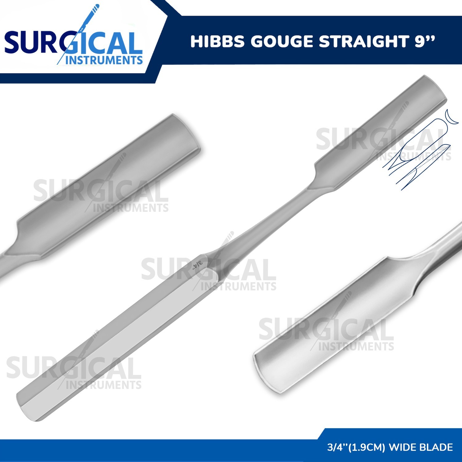 HIBBS Gouge 9″ with 3/4″ (1.9cm) Straight Blade Orthopedic Instruments German Gr