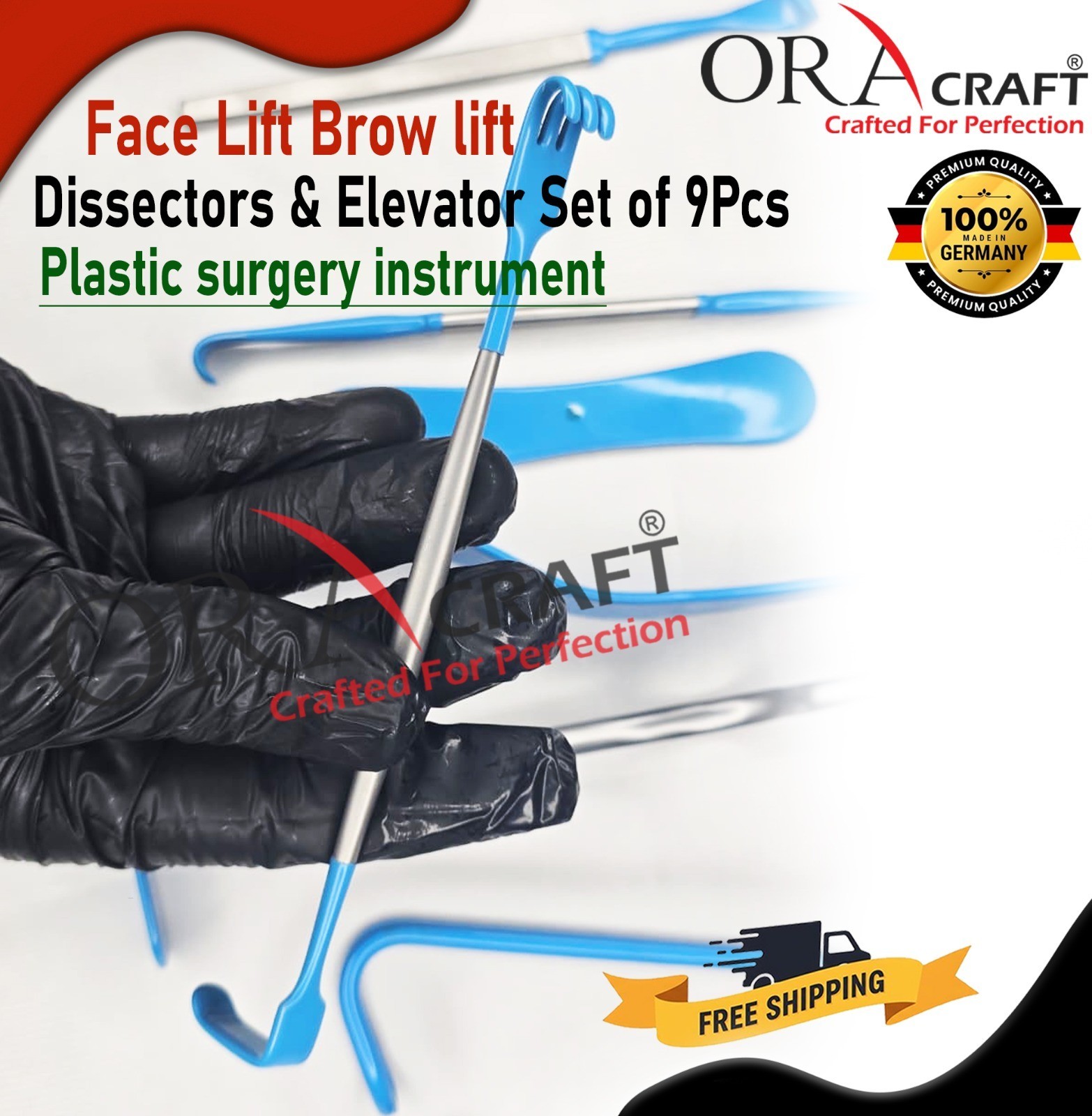 Plastic Surgery Face Lift Brow Lift Elevator & Dissector Set 9Pcs CE