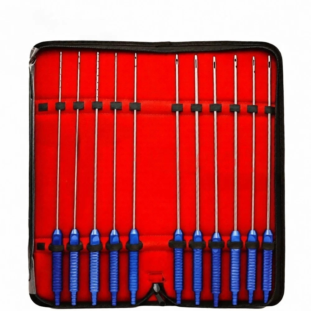 11 Pcs Liposuction Cannulas Fixed Handle Fat Transfer Cosmetic Surgery Kit Set
