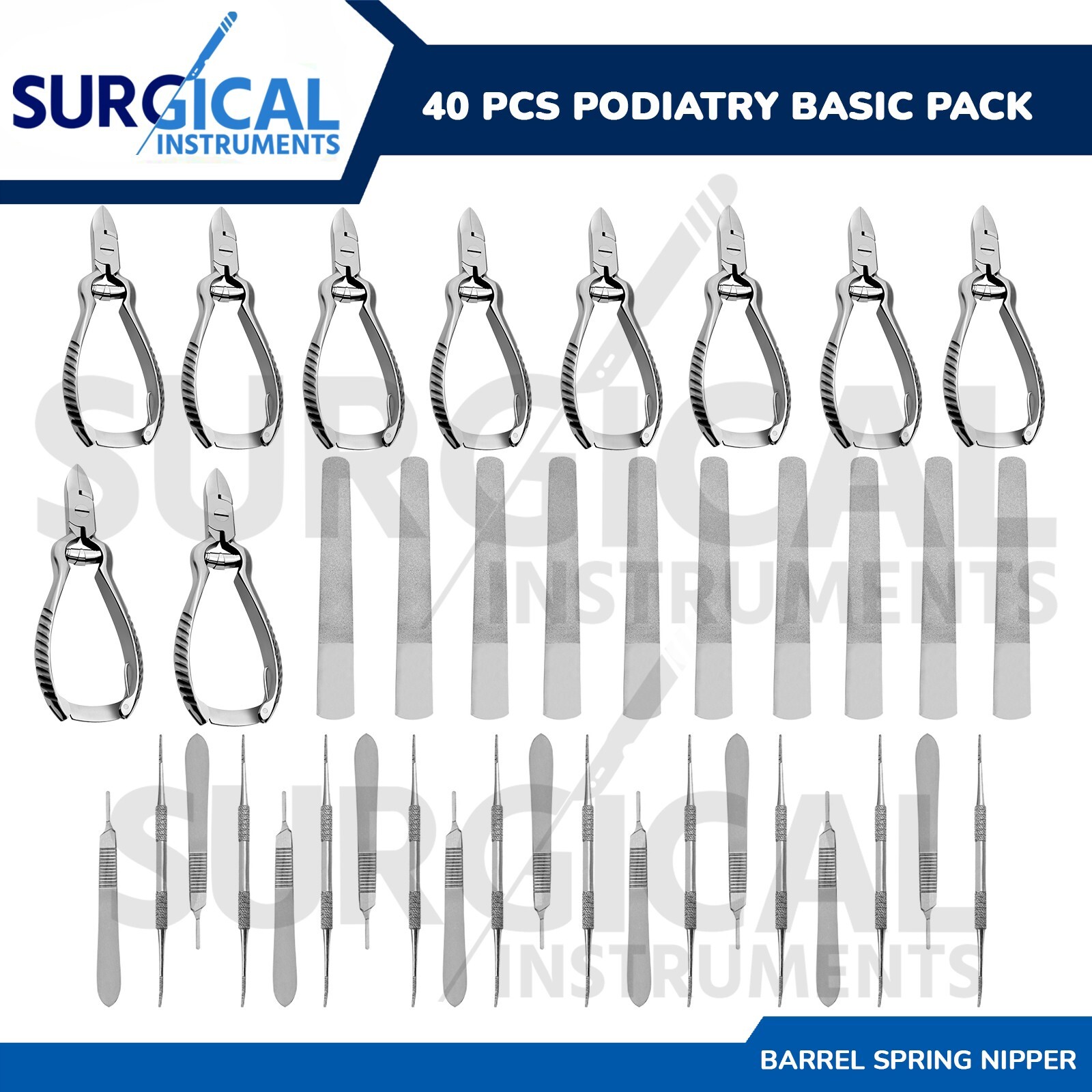 40 Pcs Podiatry Basic Pack Set Barrel Spring Surgical Instruments Kit German Gr