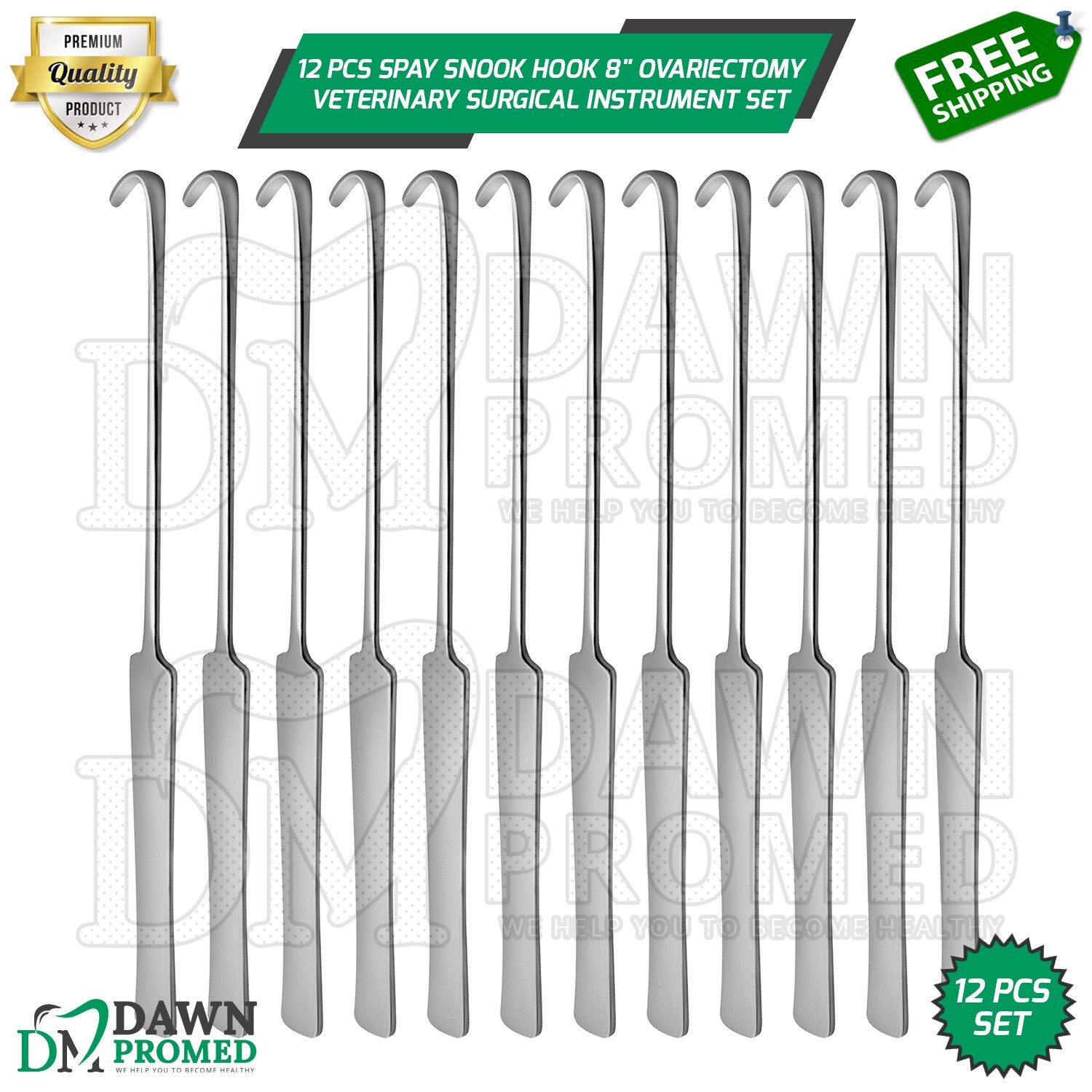 12 Pcs Spay Snook Hook 8″ Ovariectomy Veterinary Surgical Instruments Set