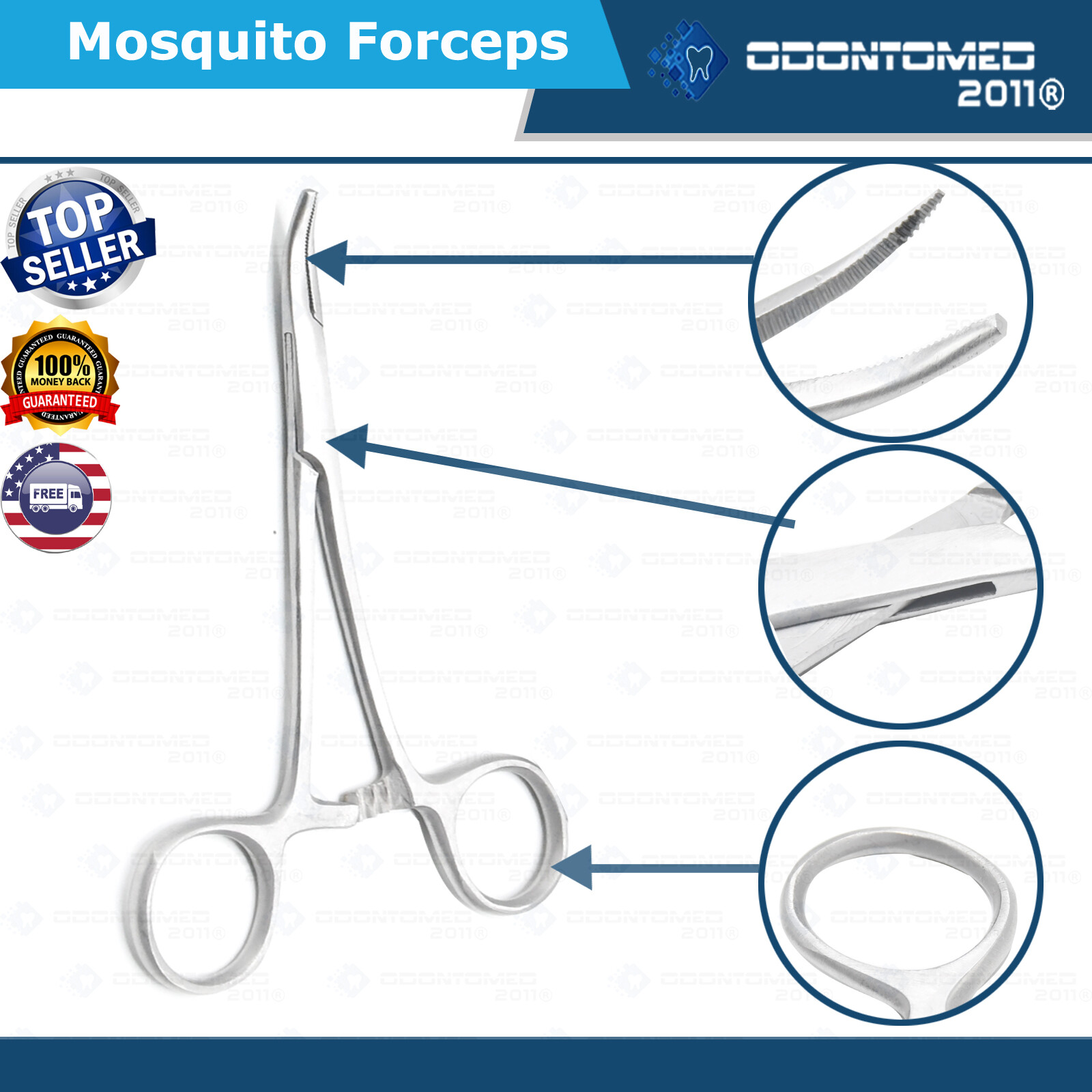 ODM 5 Halted Mosquito Forceps 3.5″ Curved Veterinary Instrument