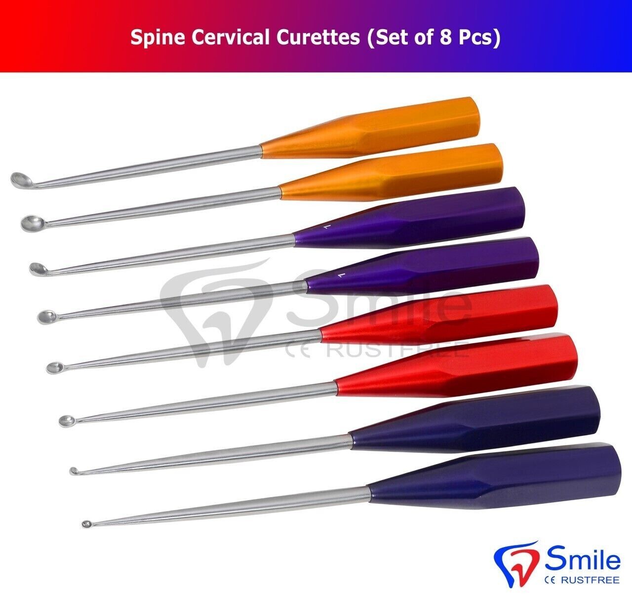 8 pcs Bone Cervical Curettes Spine Orthopedics Spine Instruments FDA Quality USA