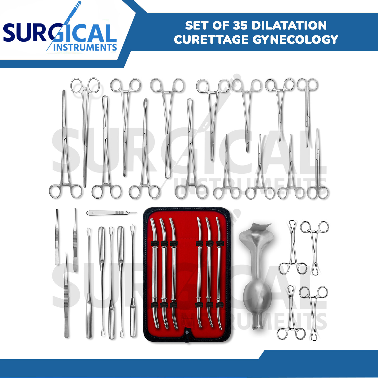 Set of 35 Dilatation Curettage Gynecology Surgical Instruments Curette German Gr
