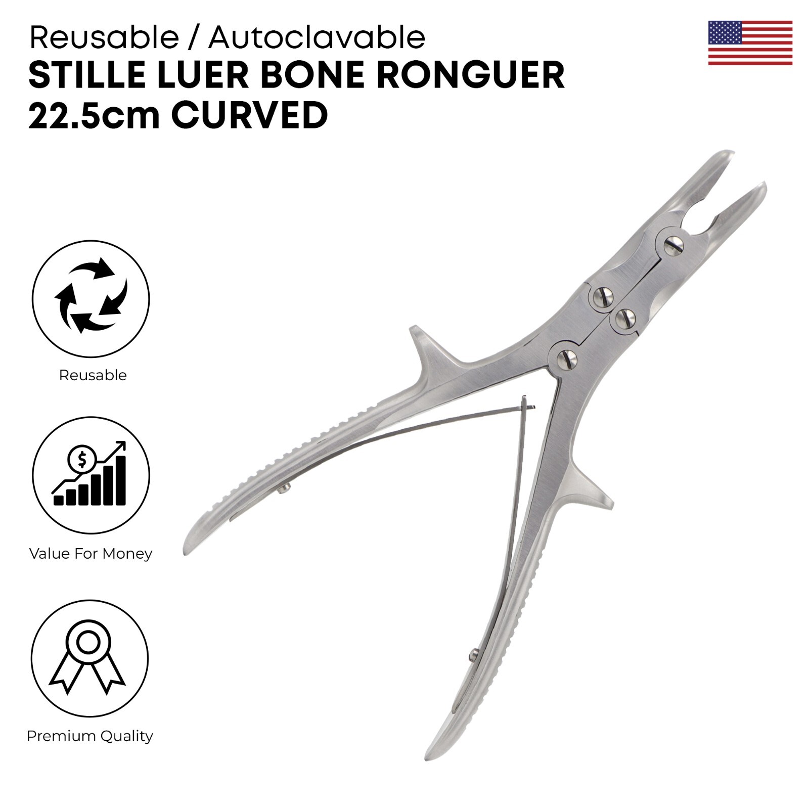 Stille Luer Bone Ronguer 22.5 cm Curved Stainless Steel Surgical Instruments