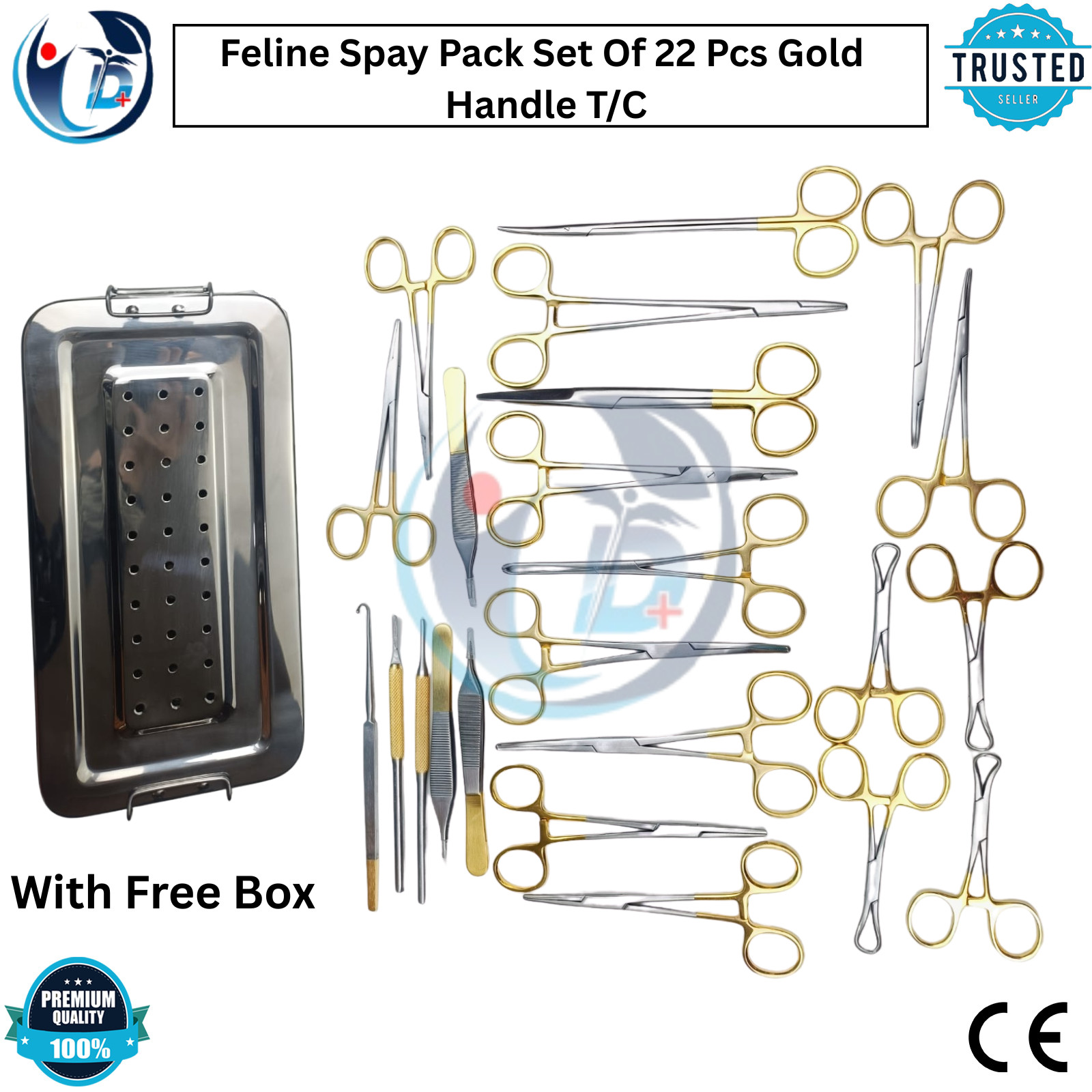 Feline Spay Pack Set Of 22 Pcs Gold Handle T/C Surgical Instruments Kit Premium