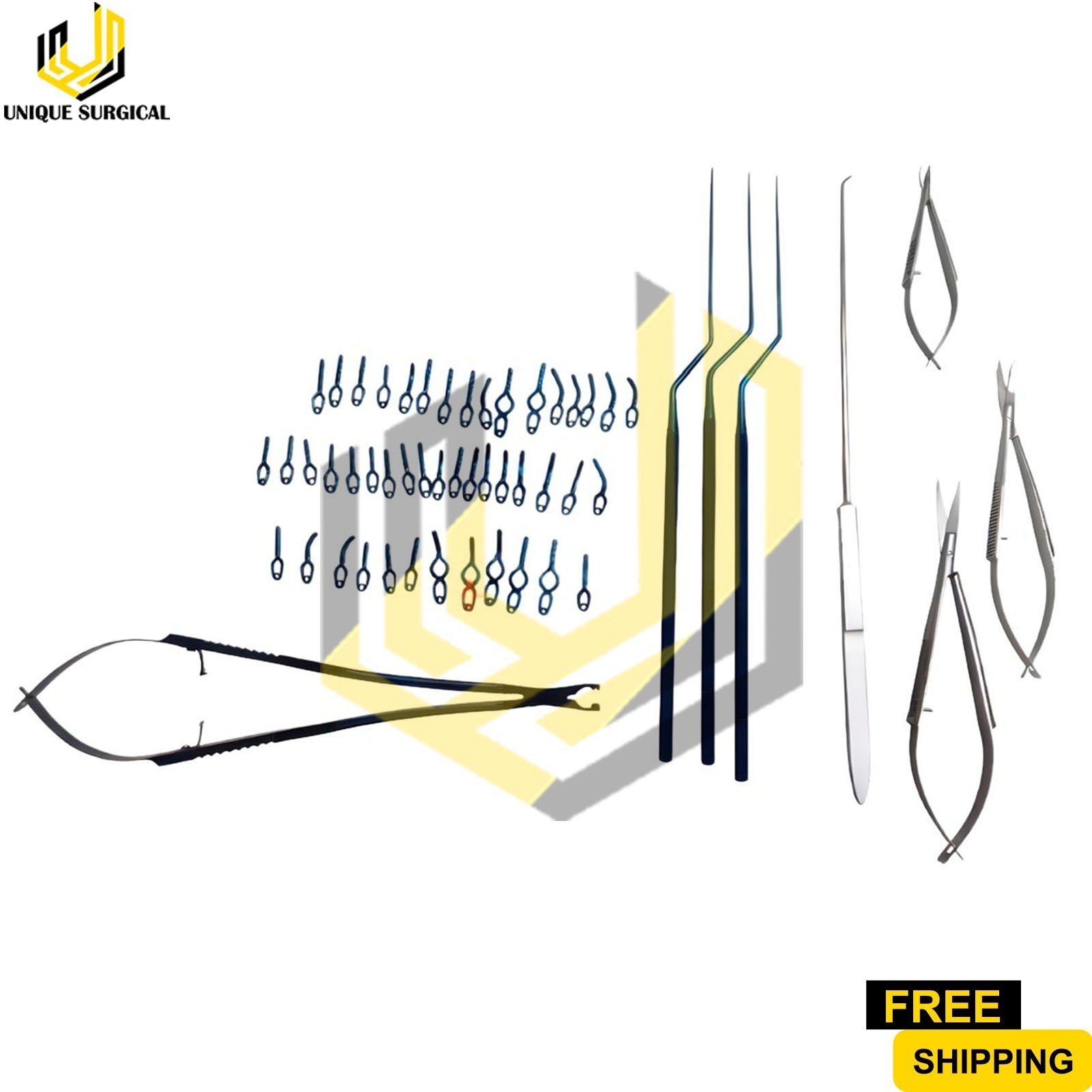 40 ANEURYSM TITANIUM CLIPS+3MICROSCISSORS SET+ROTATING CLIP APPLICATOR