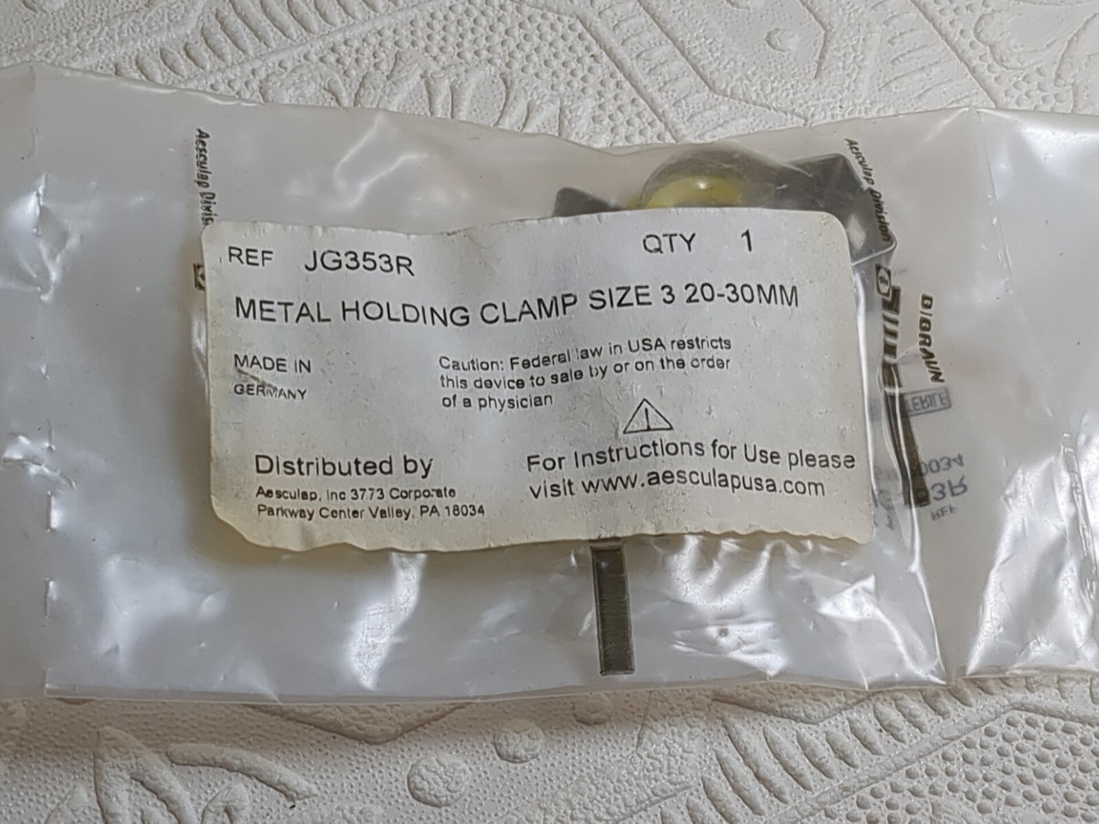 Aesculap JG353R Metal Holding Clamp sz 3, 20-30mm – New