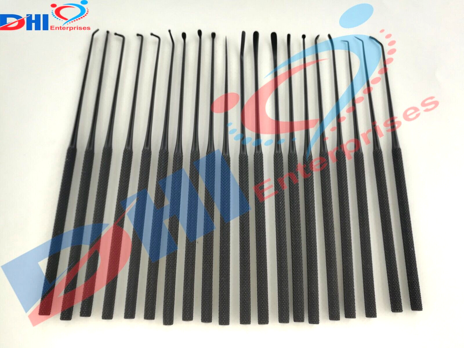 Rhoton micro Dissector Expanded Set of 20 Pieces Plasma coating Black by DHI