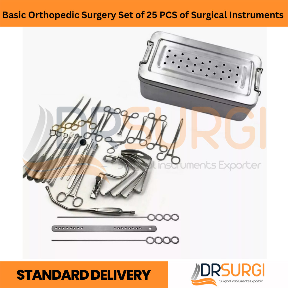 Basic Orthopedic Surgery Set of 25 PCS of Surgical Instruments With Box