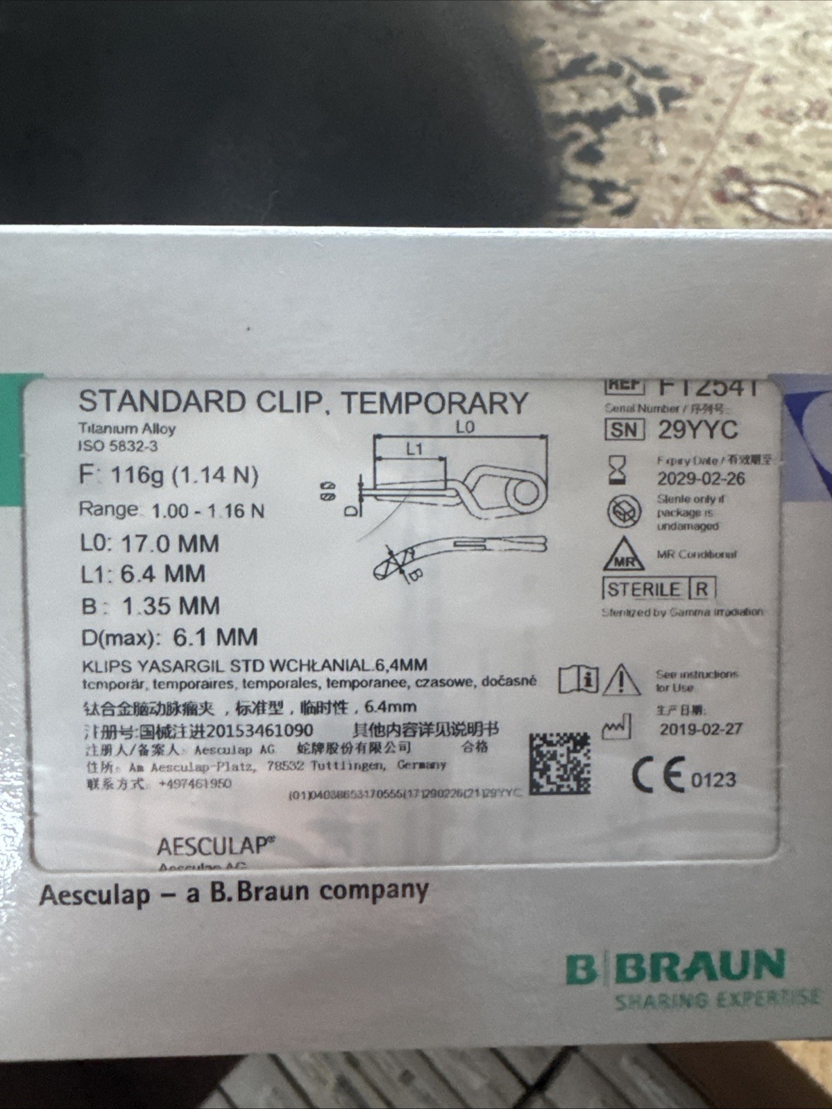 Aesculap Yasargil, Aneurysm Clip, Standard, temporary, Titanium – FT254T